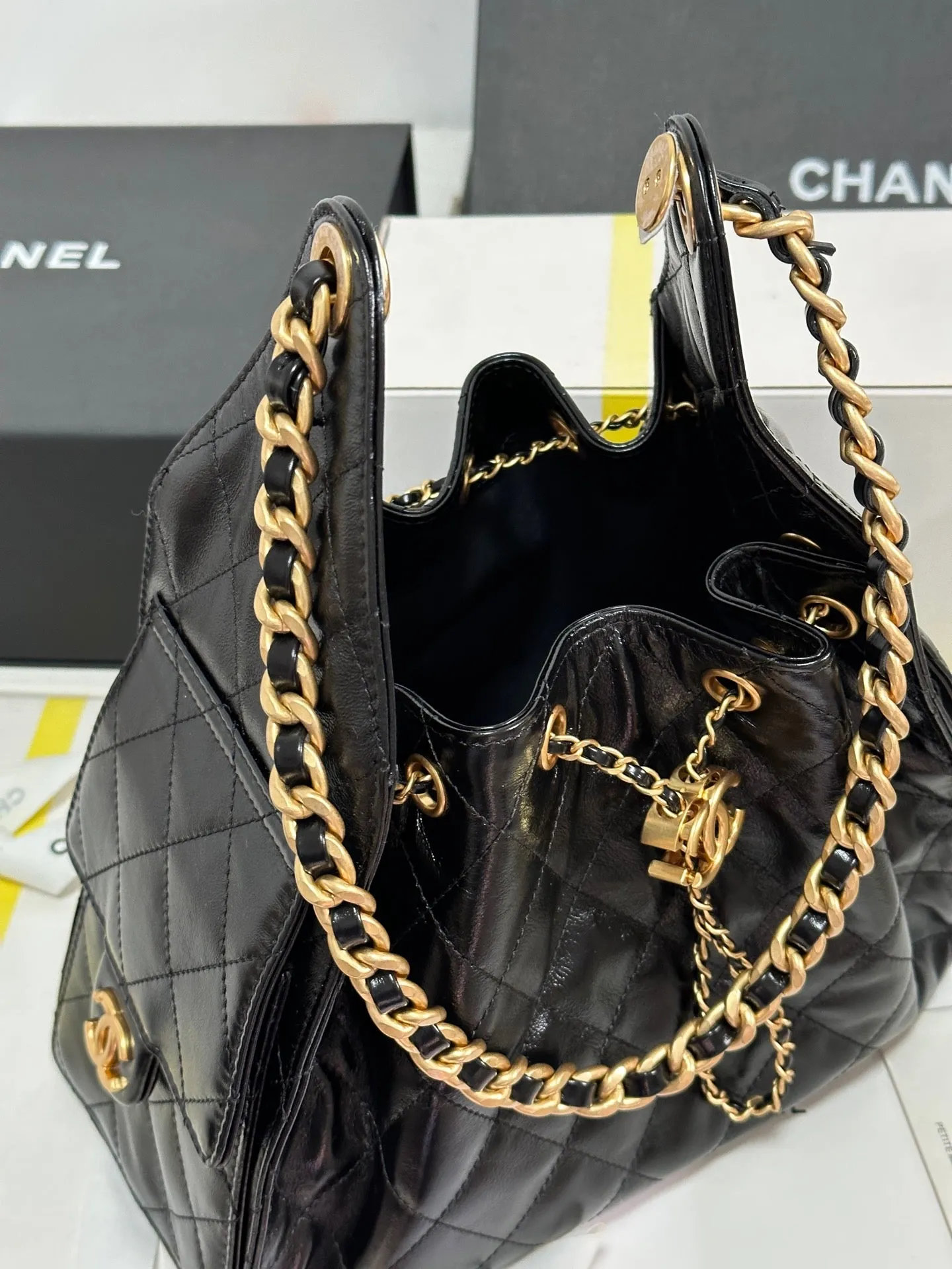 CC 25C Hobo Bag 30cm Black Lambskin