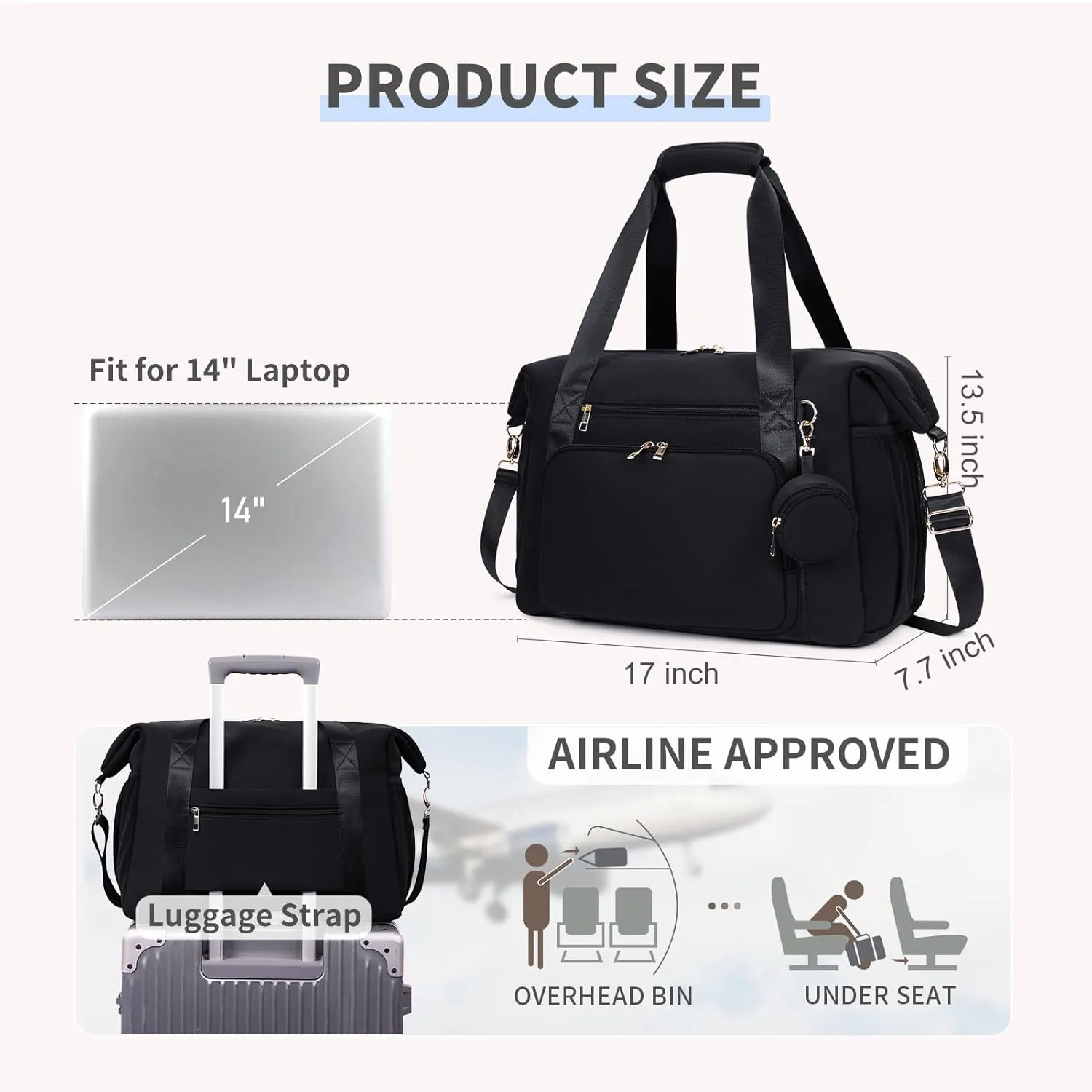 CEI-CEI Diaper Bag Tote Large Neoprene Maternity Hospital Bag for Labor and Delivery Waterproof Travel Baby Bag for Mom and Dad with Pacifier Case Changing Pad and Stroller Straps (Black)