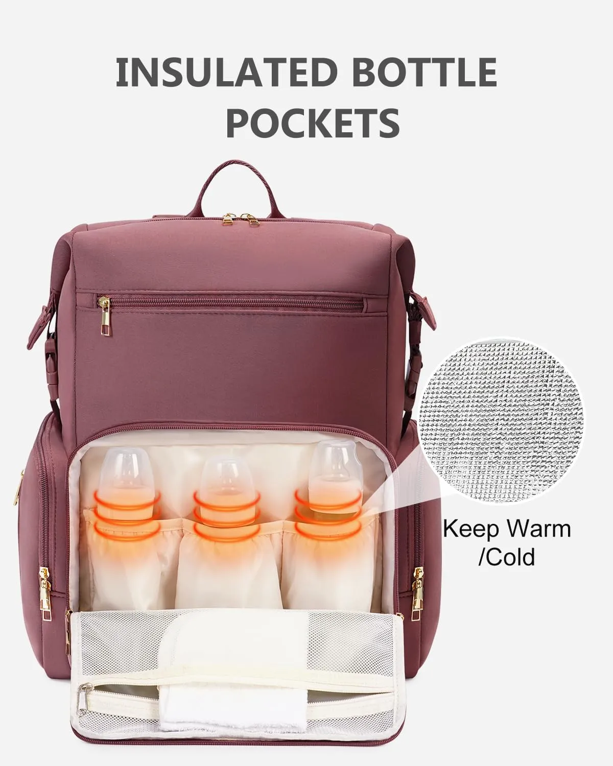 CEI-CEI Neoprene Diaper Bag Backpack with Changing Pad, Large Newborn Baby Maternity Bags Travel Tote with Insulated Pockets Mother‘s Day Gift (Pink)