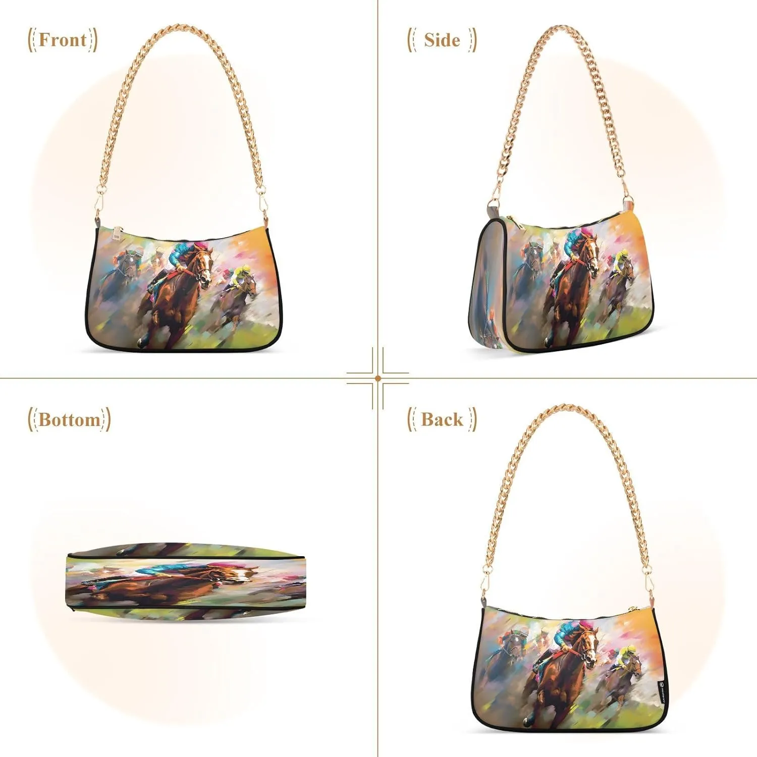 Chain Shoulder Bag Hobo Tote Handbag Mini Clutch Purse with Zipper Closure for Women