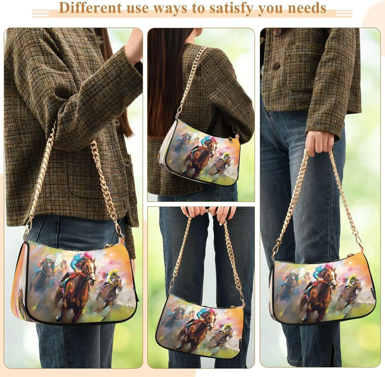 Chain Shoulder Bag Hobo Tote Handbag Mini Clutch Purse with Zipper Closure for Women
