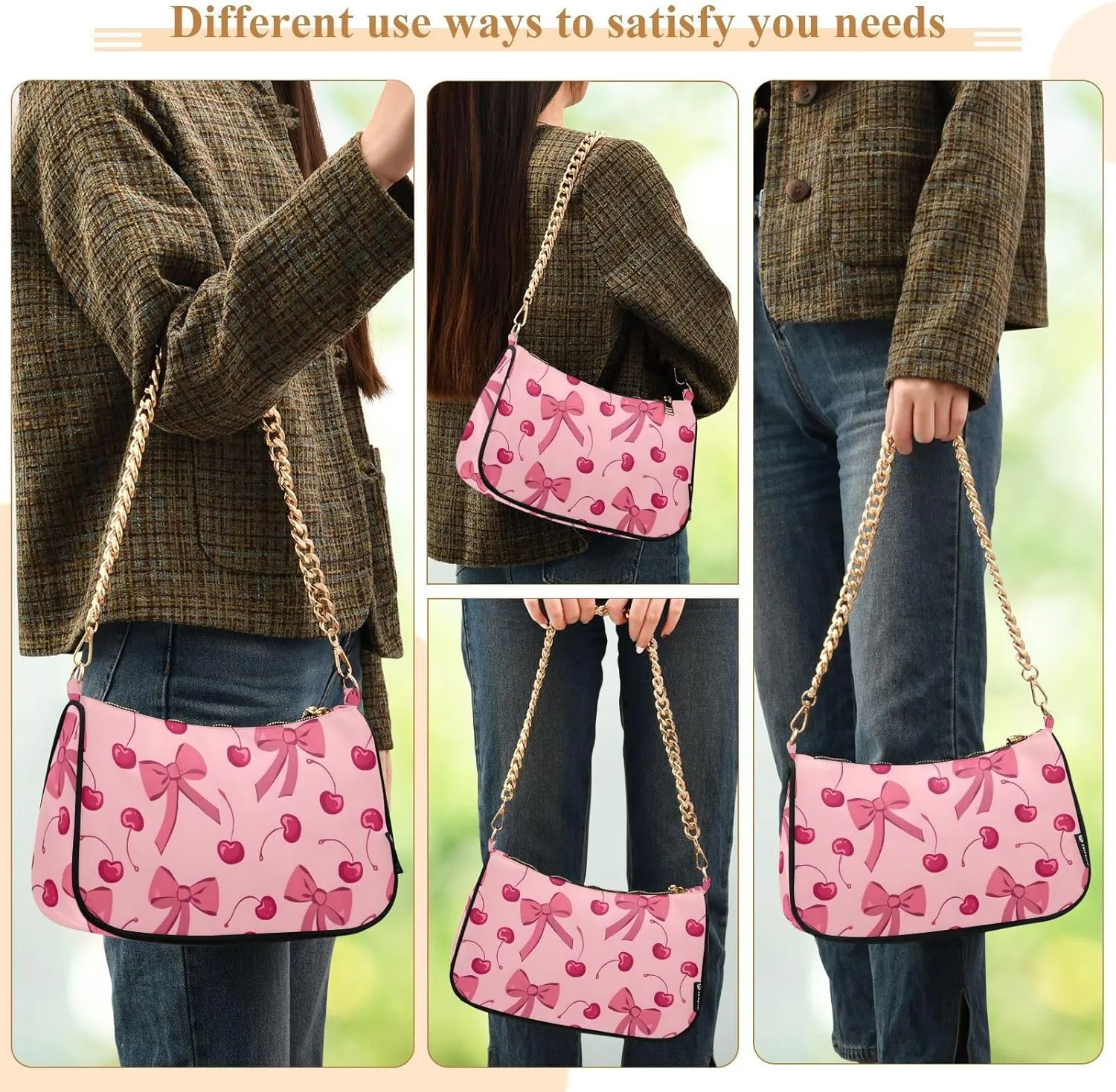 Chain Shoulder Bag Hobo Tote Handbag Mini Clutch Purse with Zipper Closure for Women