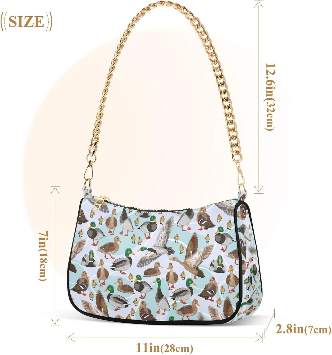 Chain Shoulder Bag Hobo Tote Handbag Mini Clutch Purse with Zipper Closure for Women