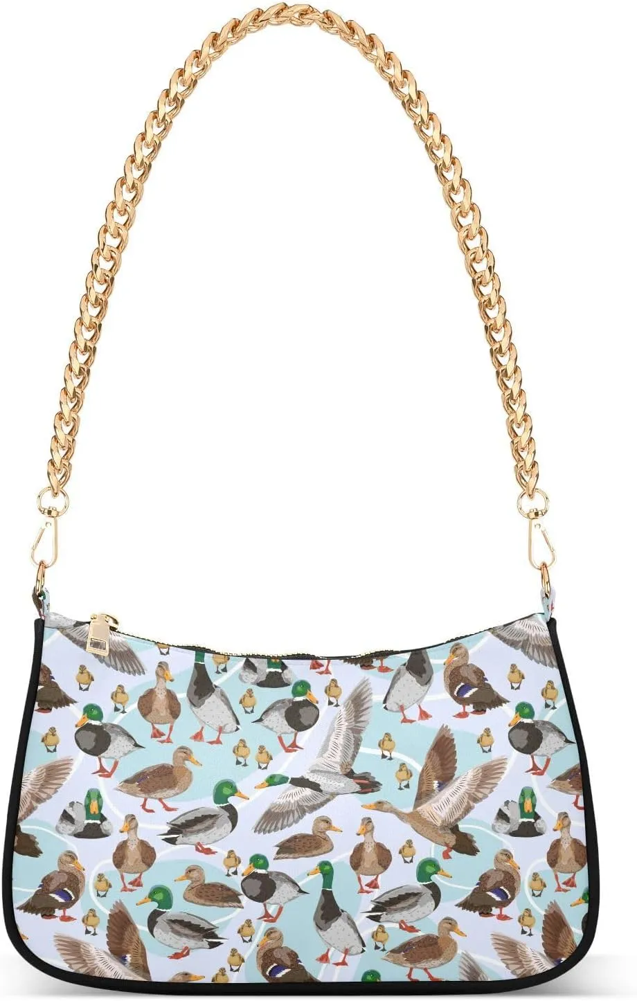 Chain Shoulder Bag Hobo Tote Handbag Mini Clutch Purse with Zipper Closure for Women
