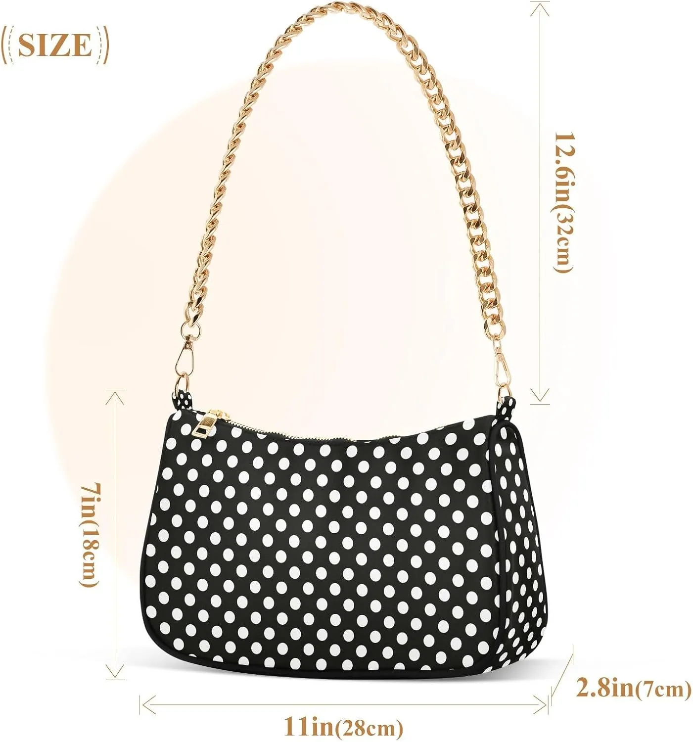 Chain Shoulder Bag Hobo Tote Handbag Mini Clutch Purse with Zipper Closure for Women