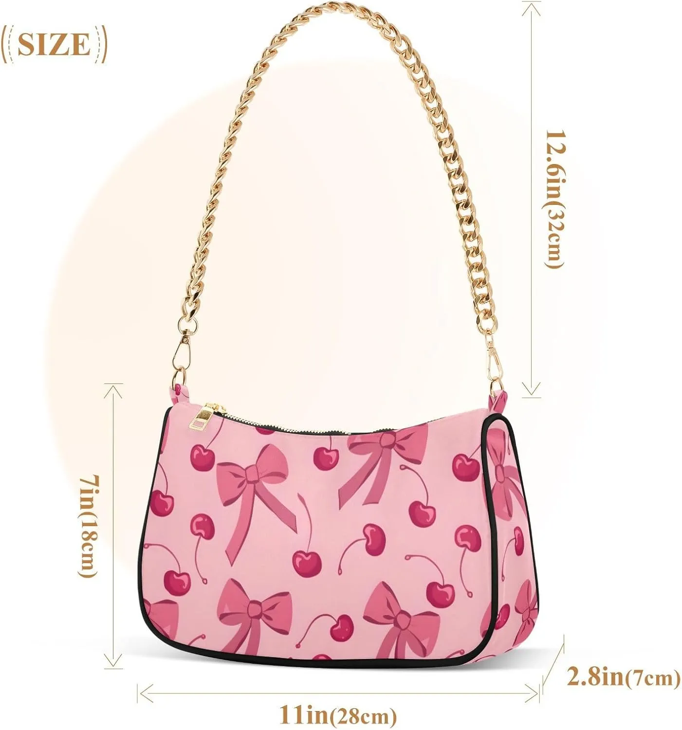 Chain Shoulder Bag Hobo Tote Handbag Mini Clutch Purse with Zipper Closure for Women