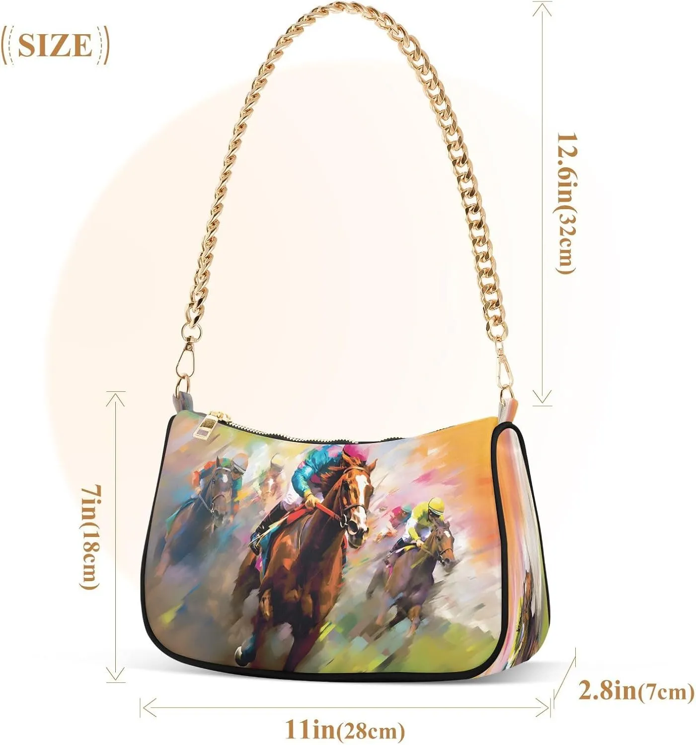 Chain Shoulder Bag Hobo Tote Handbag Mini Clutch Purse with Zipper Closure for Women
