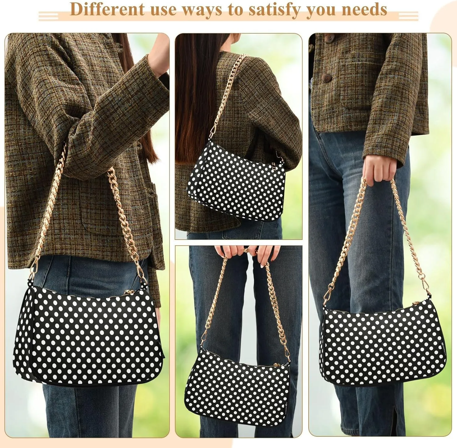 Chain Shoulder Bag Hobo Tote Handbag Mini Clutch Purse with Zipper Closure for Women