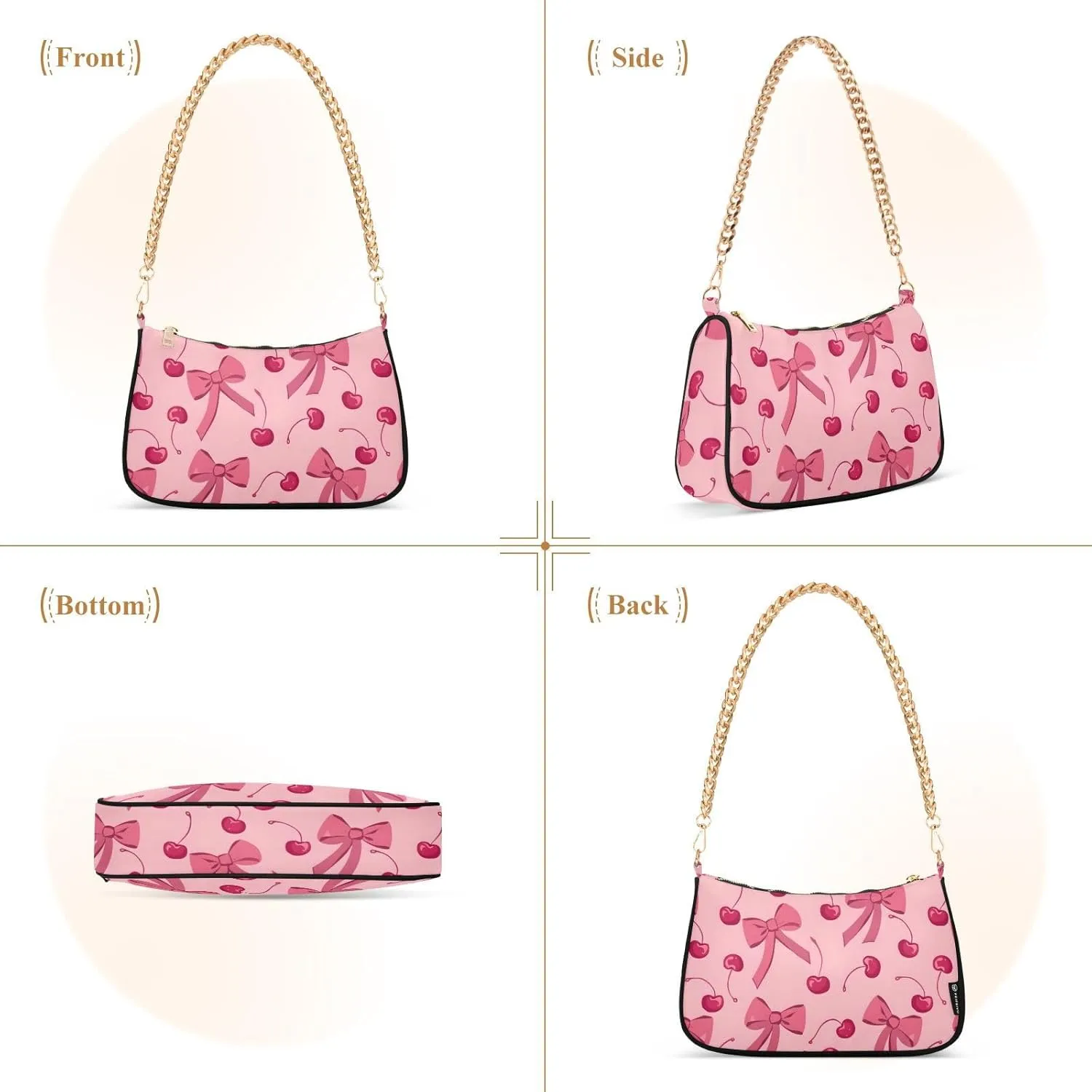 Chain Shoulder Bag Hobo Tote Handbag Mini Clutch Purse with Zipper Closure for Women