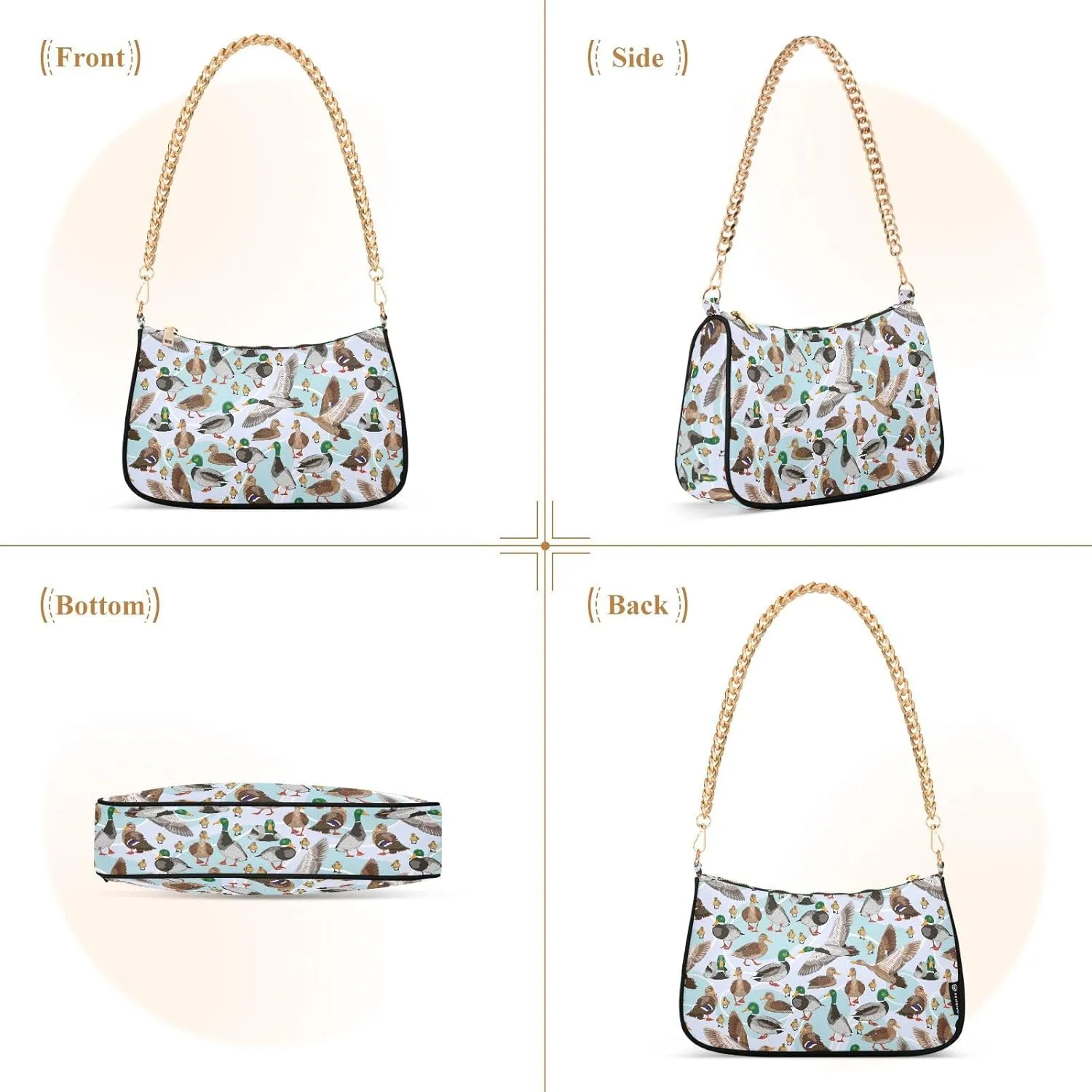 Chain Shoulder Bag Hobo Tote Handbag Mini Clutch Purse with Zipper Closure for Women