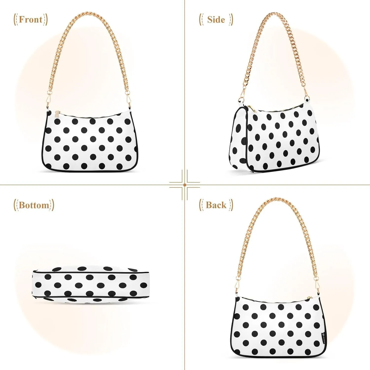 Chain Shoulder Bag Hobo Tote Handbag Mini Clutch Purse with Zipper Closure for Women