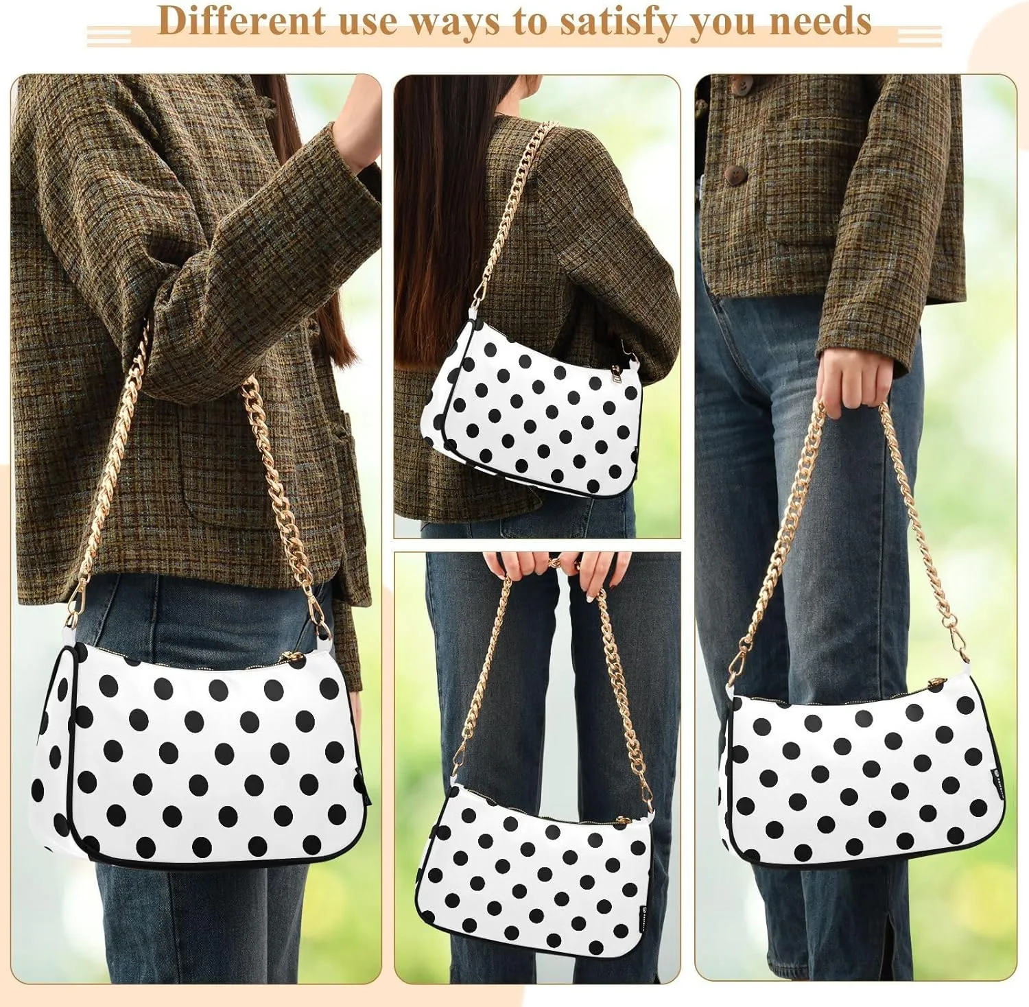 Chain Shoulder Bag Hobo Tote Handbag Mini Clutch Purse with Zipper Closure for Women