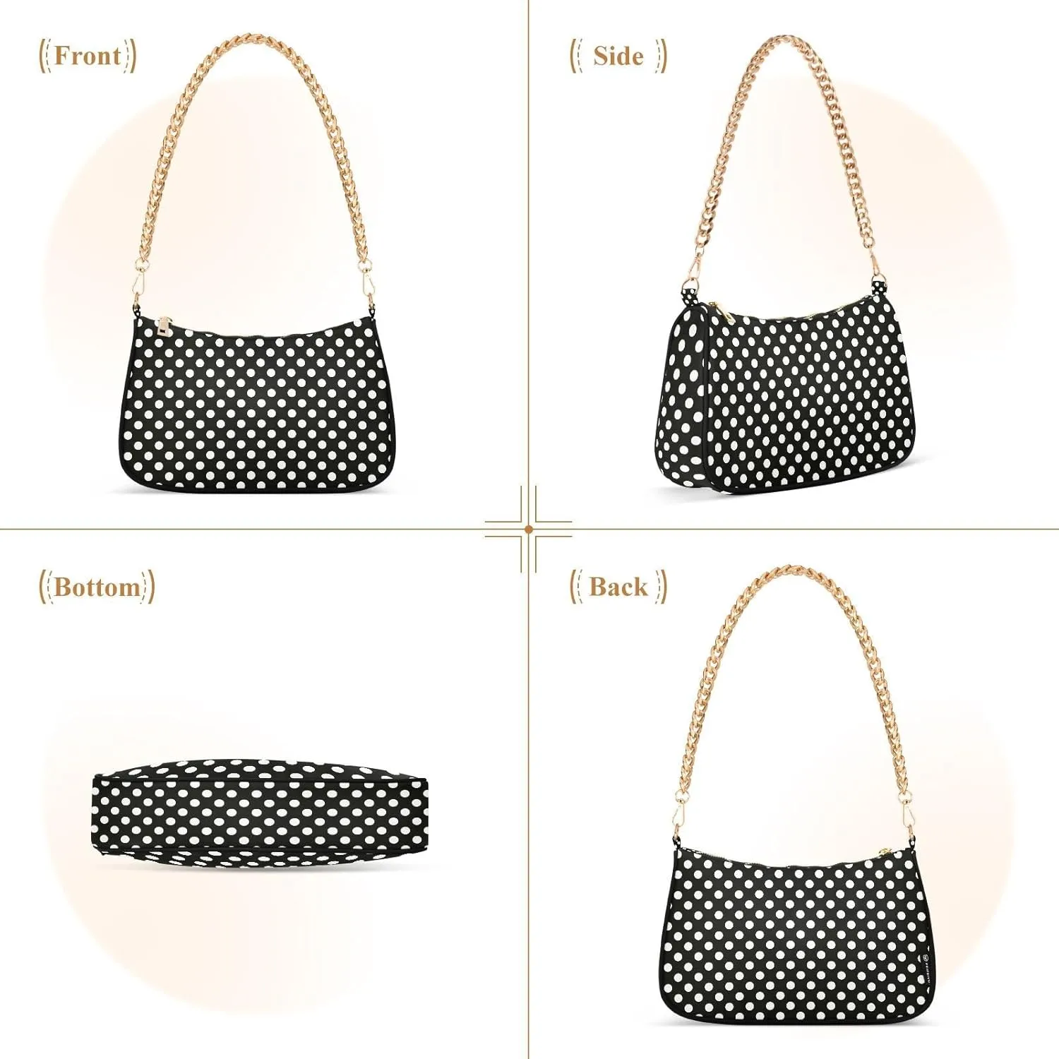 Chain Shoulder Bag Hobo Tote Handbag Mini Clutch Purse with Zipper Closure for Women
