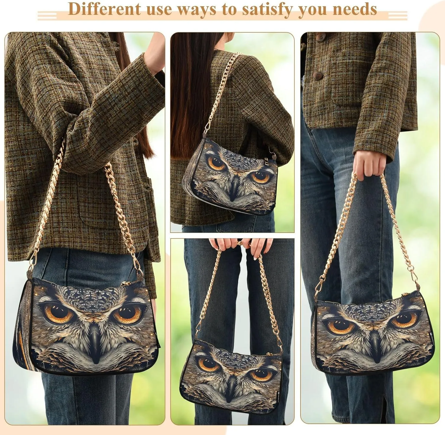 Chain Shoulder Bag Hobo Tote Handbag Mini Clutch Purse with Zipper Closure for Women