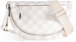 Checkered Crossbody Messenger Bag, Black and White Pattern, Adjustable Shoulder Strap
