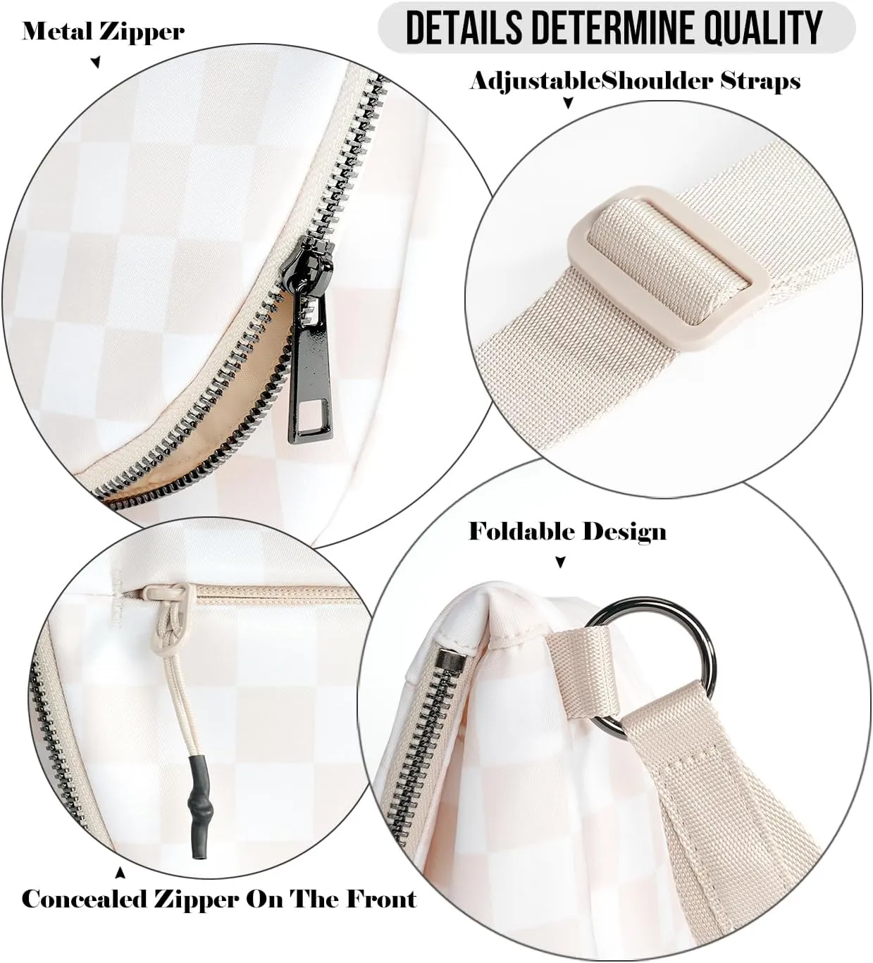 Checkered Crossbody Messenger Bag, Black and White Pattern, Adjustable Shoulder Strap