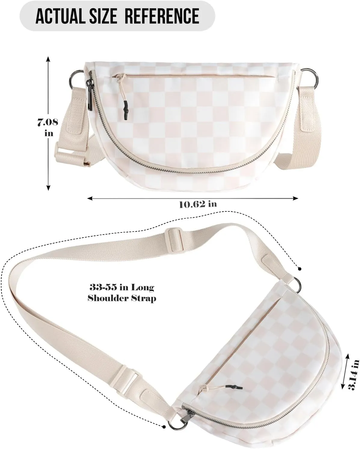 Checkered Crossbody Messenger Bag, Black and White Pattern, Adjustable Shoulder Strap