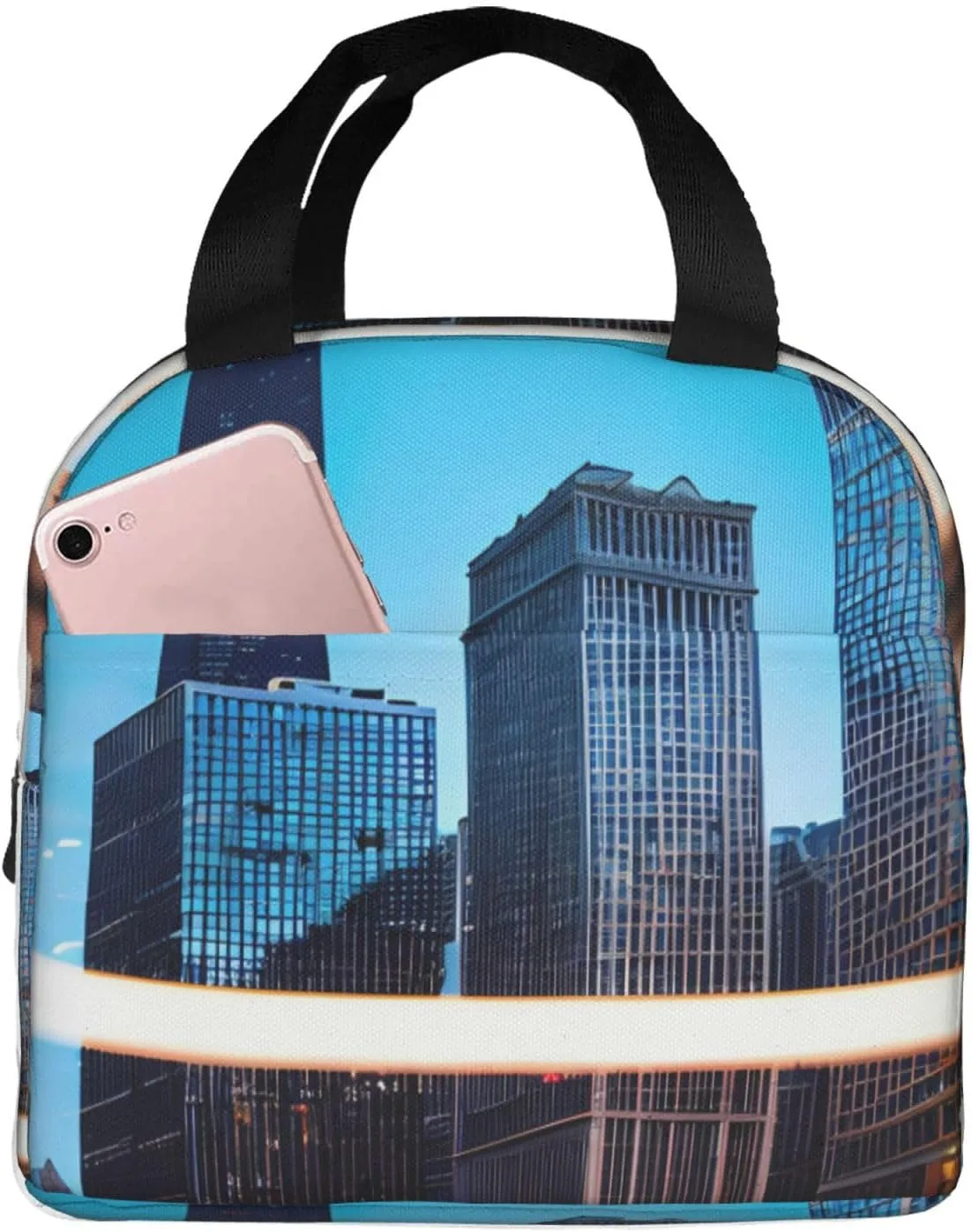 Chicago Reflect Print Lightweight Insulated Lunch Bag Beach Trips Work Hiking Camping Daily Organization