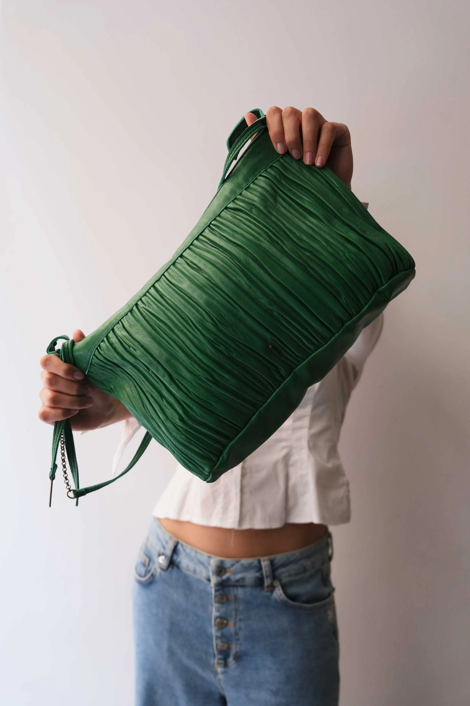 Chicca Media hobo bag in emerald pleated leather - Made in Italy -