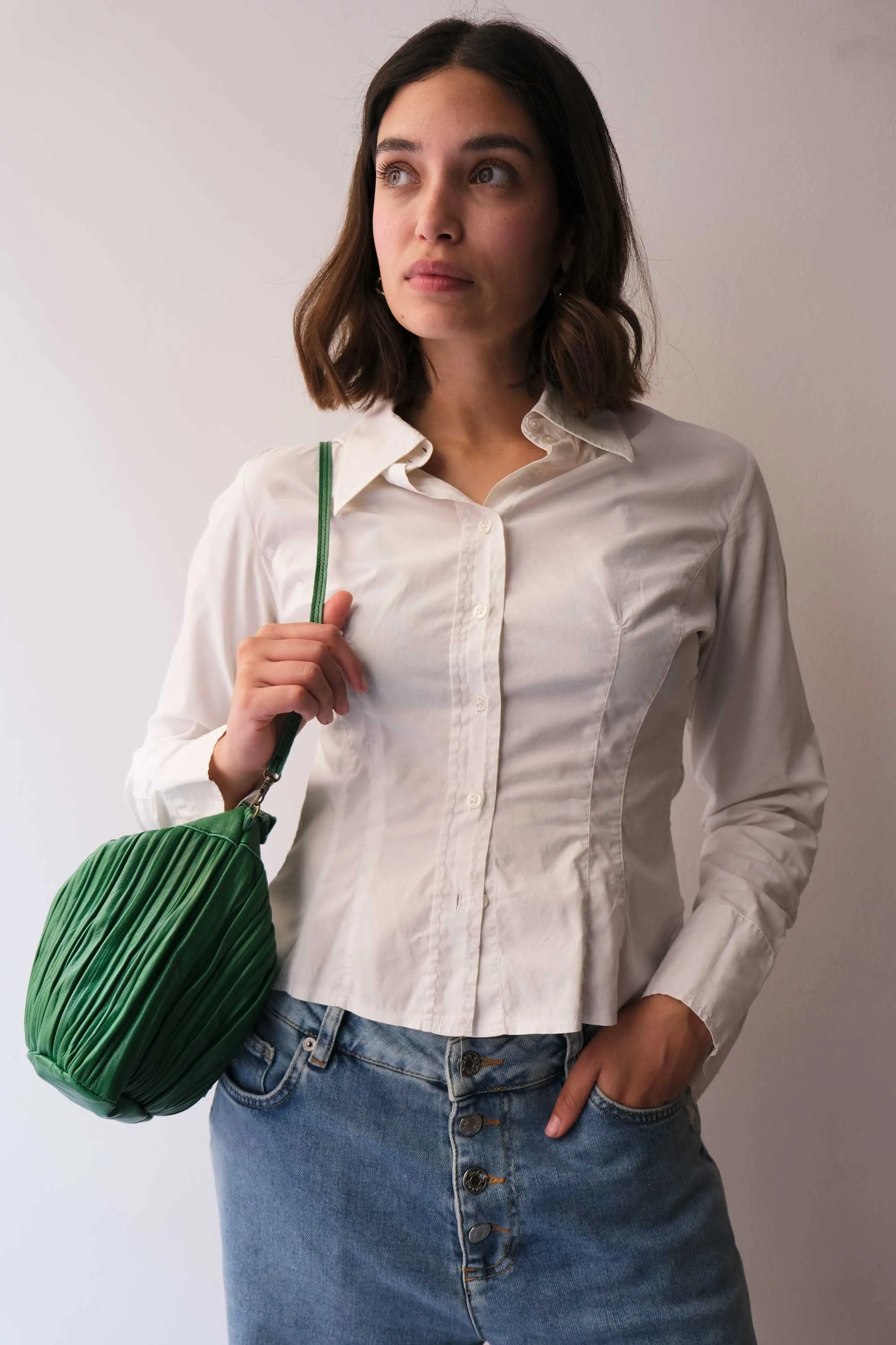 Chicca Media hobo bag in emerald pleated leather - Made in Italy -