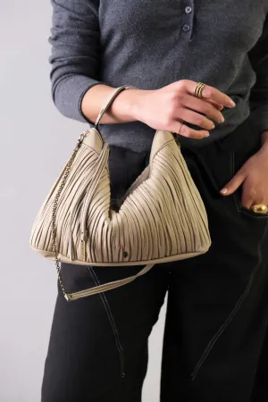 Chicca Media hobo bag in sand pleated leather - Made in Italy -