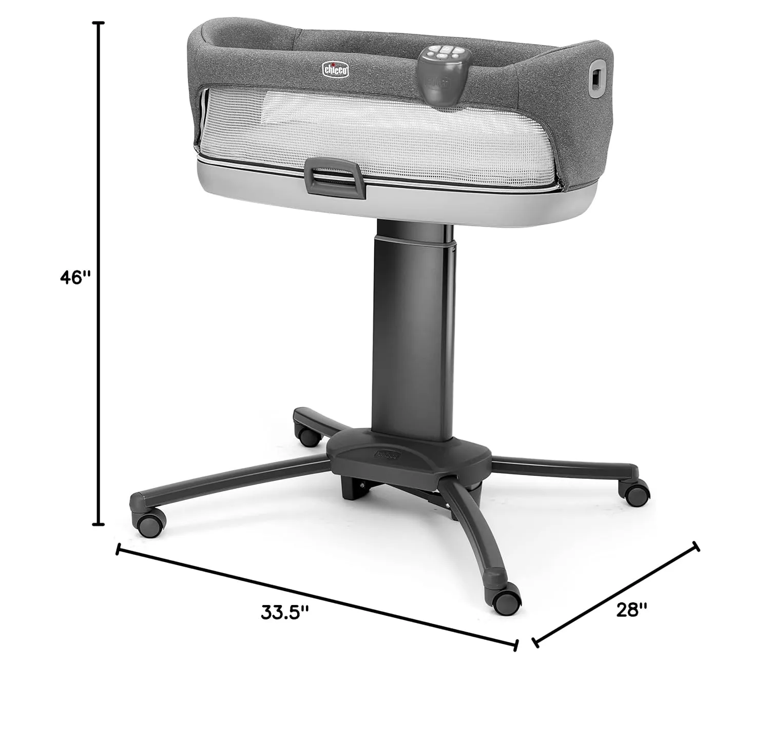 Chicco Close to You 3-in-1 Bedside Bassinet, Portable Newborn Bassinet with Wheels, Adjustable-Height Changing Table | Heather Grey/Grey