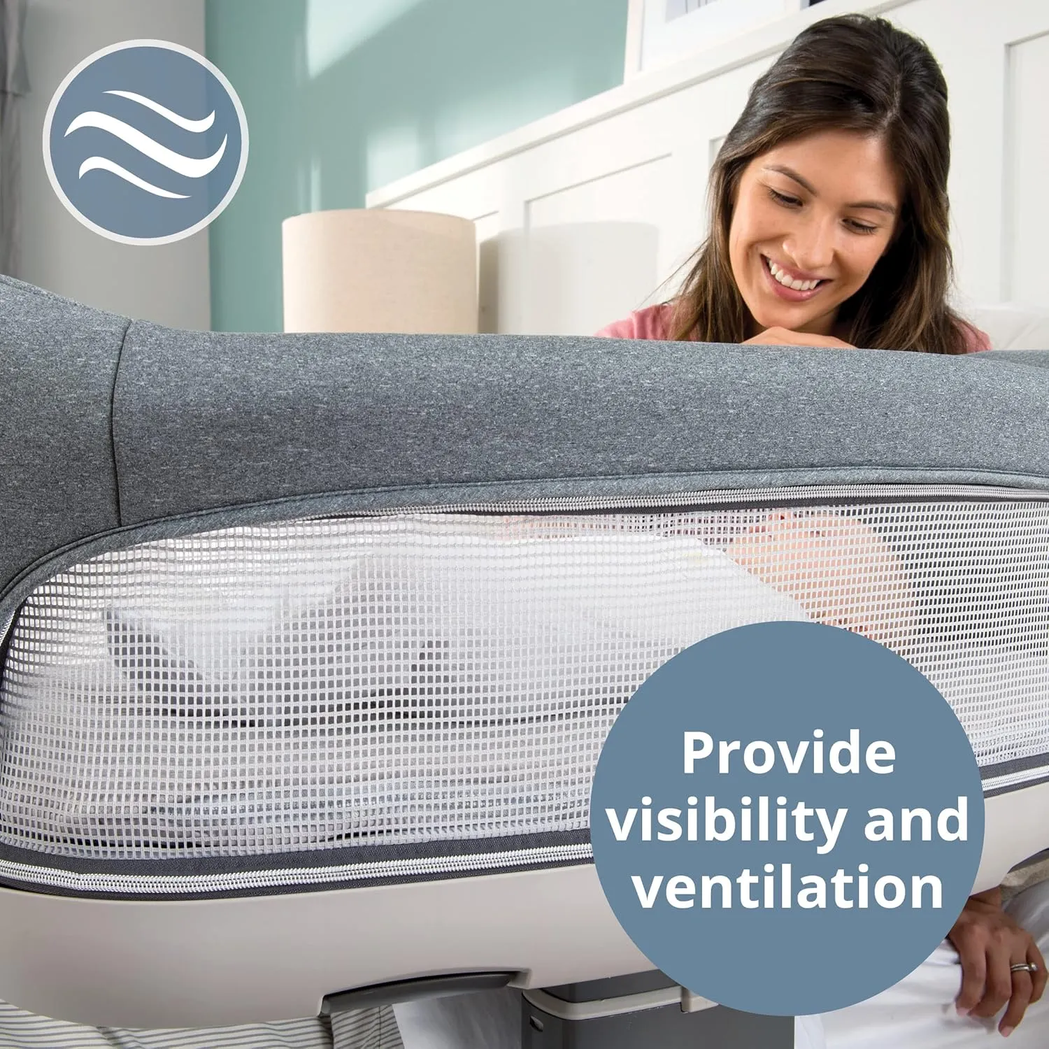 Chicco Close to You 3-in-1 Bedside Bassinet, Portable Newborn Bassinet with Wheels, Adjustable-Height Changing Table | Heather Grey/Grey