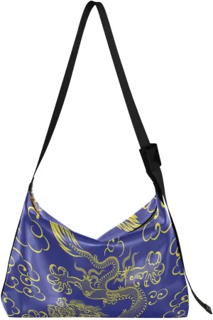 Chinese Dragon Clouds Hobo Crossbody Bags for Women Leather Large Shoulder Bag Cross Body Mythological Animal Trendy Womens Tote Bags Handbag for Travel Shopping