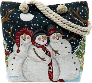 Christmas Holiday Handbag Tapestry Fabric Pattern Adjustable Shoulder Strap Foldable Seasonal 16"x14"