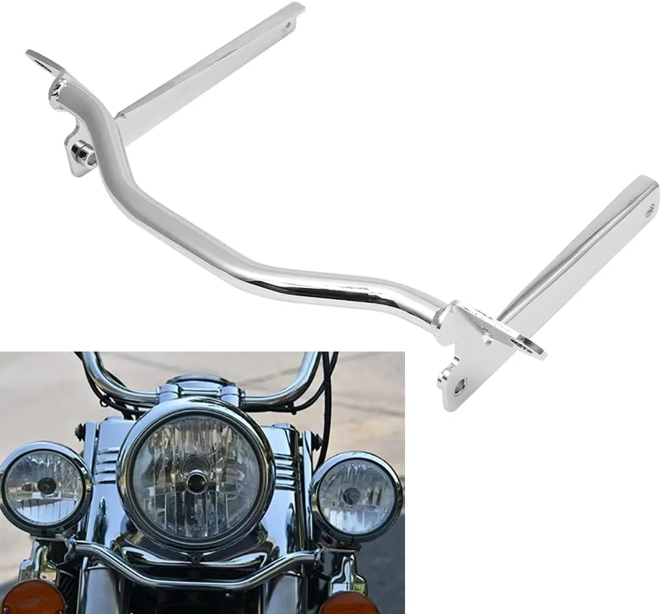 Chrome Motorcycle Passing Light Bracket Driving Pass Spotlight Mount Bar Compatible with Harley Softail Heritage FLST 2002-2017 Fatboy FLSTF