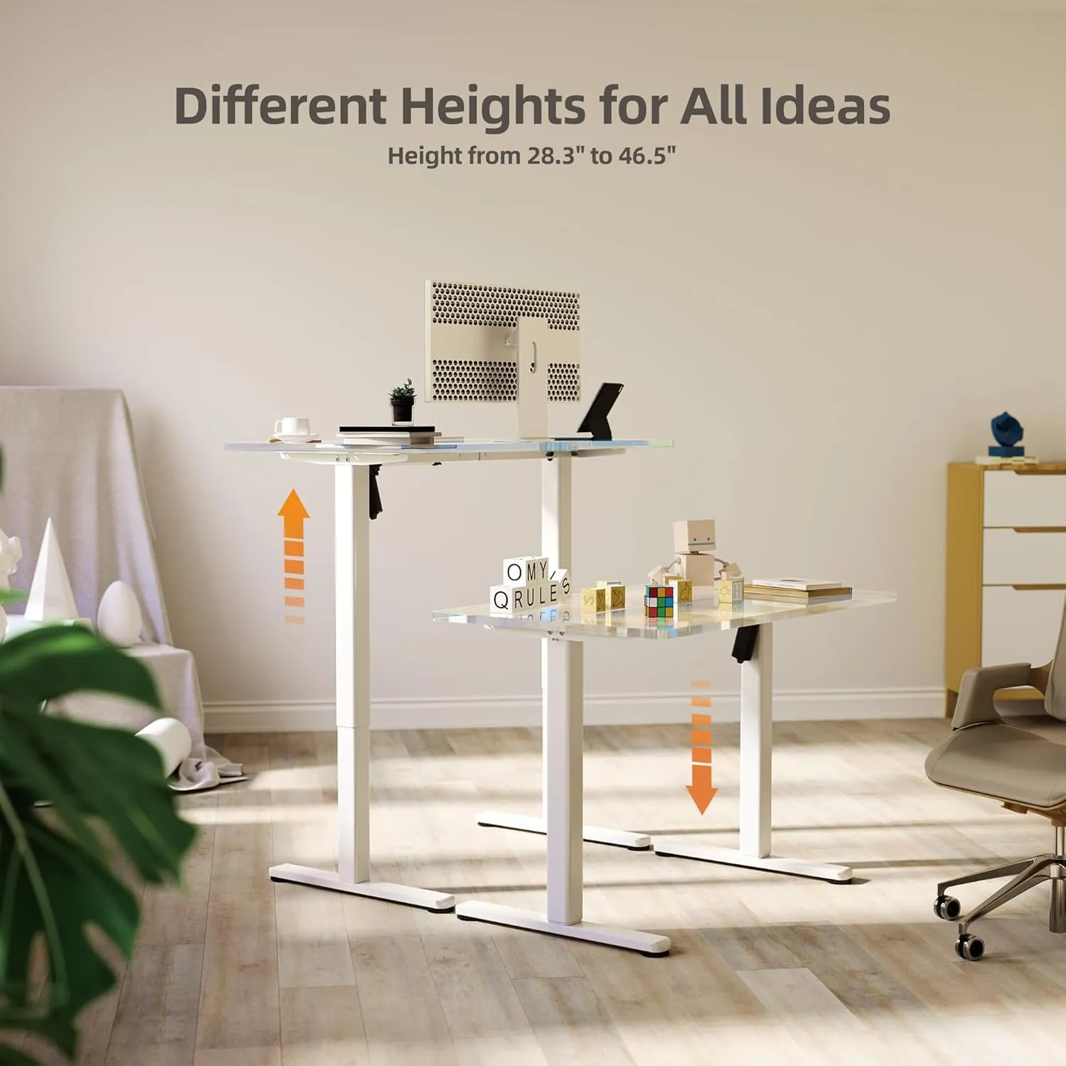 Claiks Standing Desk Frame, Electric Stand Up Desk Frame Workstation Up to 63",T-Shaped Adjustable Standing Computer Desk for Home and Office, (White Frame only)