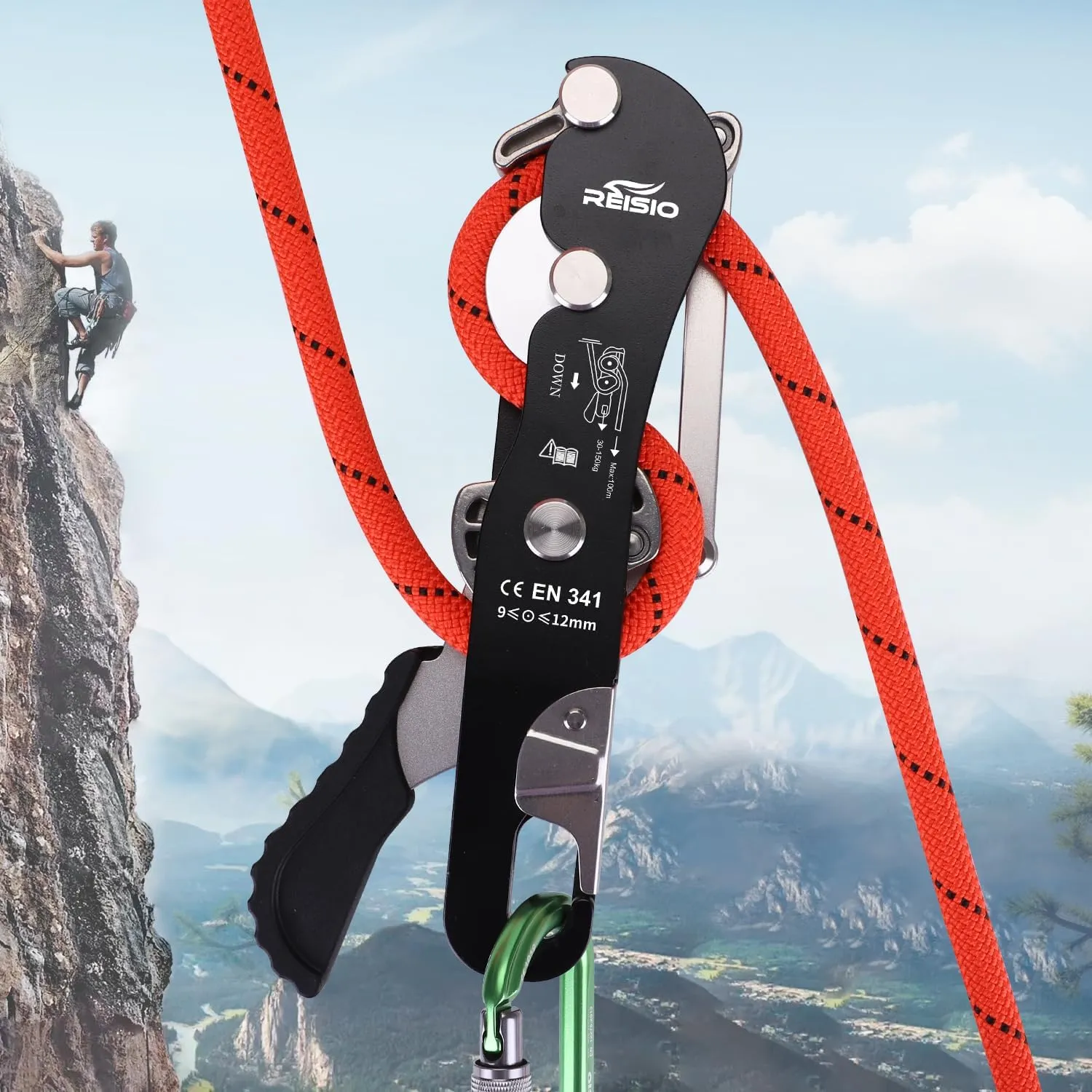 Climbing Stop Descender for 9-12mm,Self-Braking Self Locking Belay Device Rescue Equipment Hand Controls with Mountain Climbing Cave Rappelling Aerial Work Rescue Activities