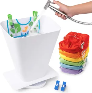 Cloth Diaper Sprayer Splatter Shield- Hands-Free Washing Bucket for Dirty Cloth Diapers for Babies, Clothing, Shoes- Nursery Essentials, Portable for Messy Nappy Toilet Spray Bucket Pail