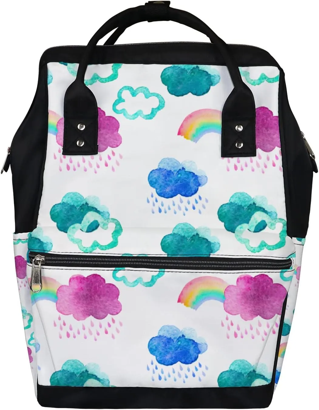 Clouds Rain Rainbows Diaper Bag Backpack Waterproof Backpack Baby Nappy Changing Bag for Travel Large Capacity Durable and Stylish for Woman