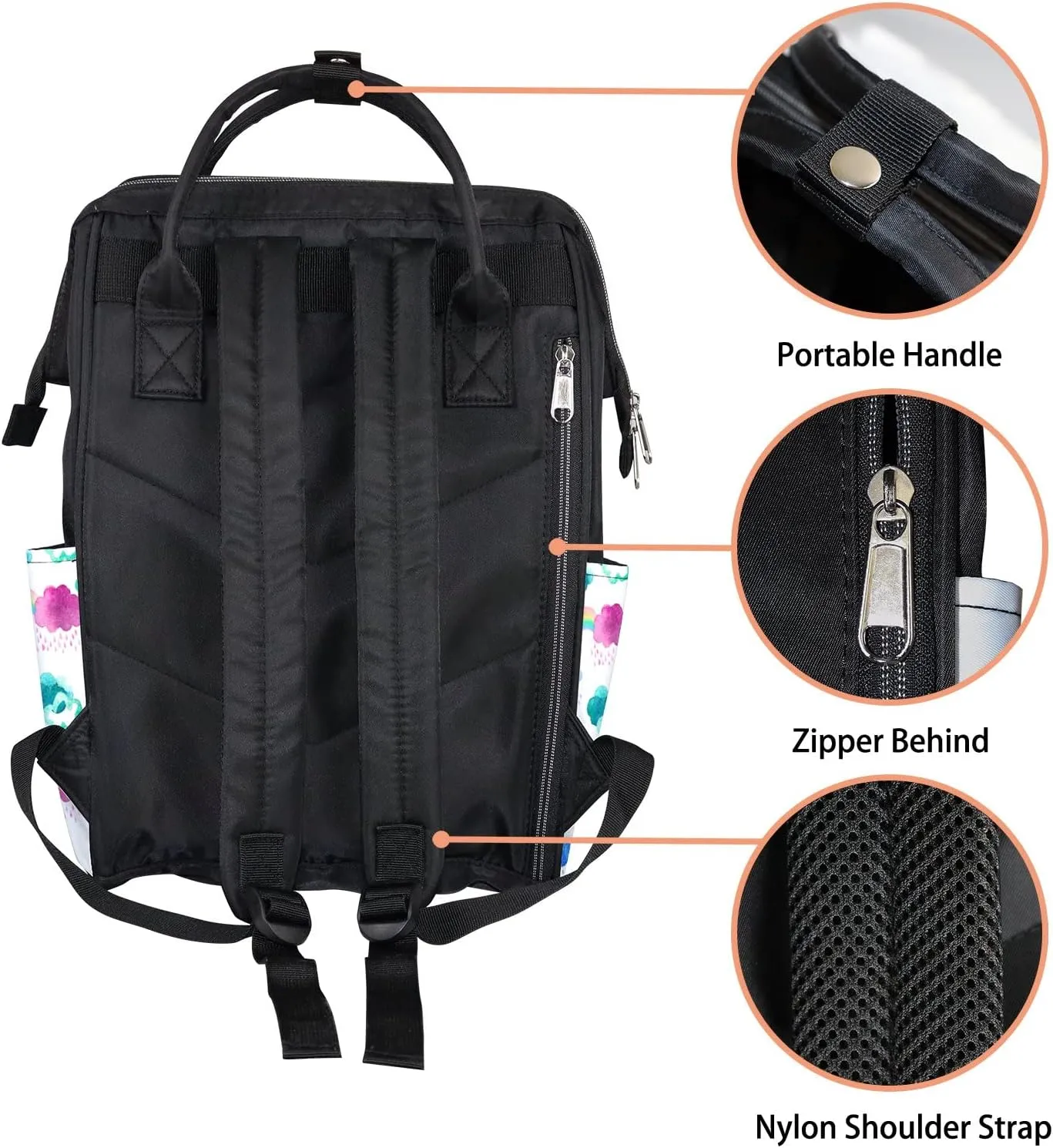 Clouds Rain Rainbows Diaper Bag Backpack Waterproof Backpack Baby Nappy Changing Bag for Travel Large Capacity Durable and Stylish for Woman