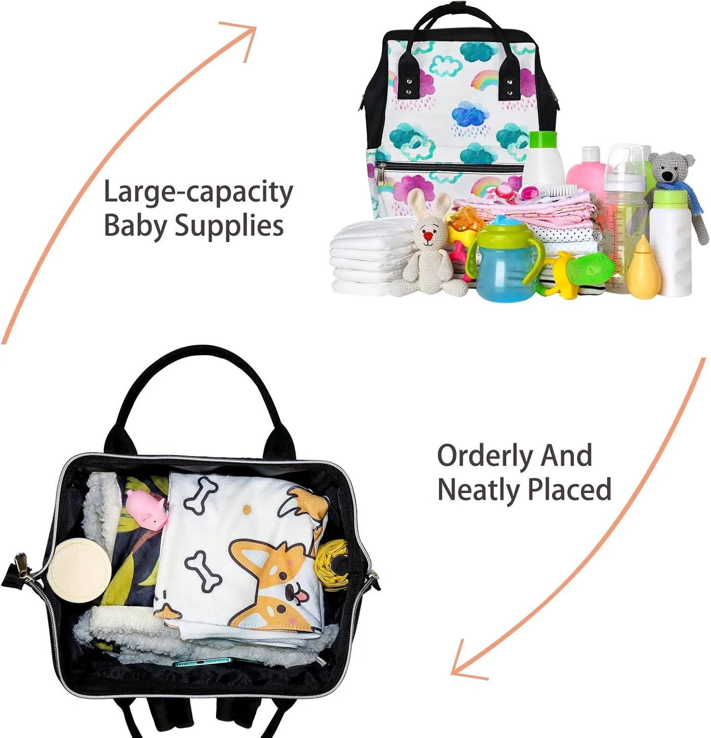 Clouds Rain Rainbows Diaper Bag Backpack Waterproof Backpack Baby Nappy Changing Bag for Travel Large Capacity Durable and Stylish for Woman