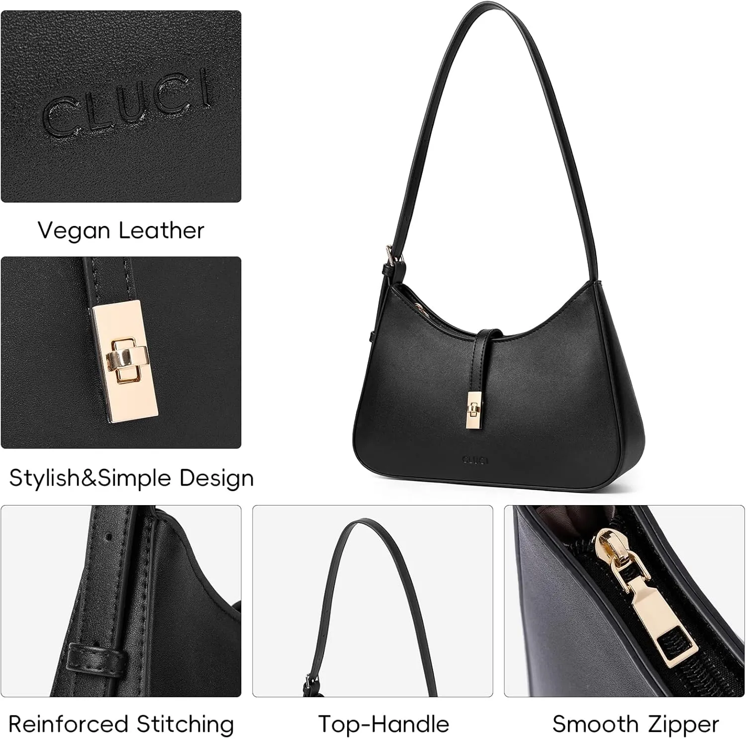 CLUCI Shoulder Bag for Women, Purses for Women, Handbag Hobo Bags Vegan Leather Crossbody Purse with Adjustable Strap