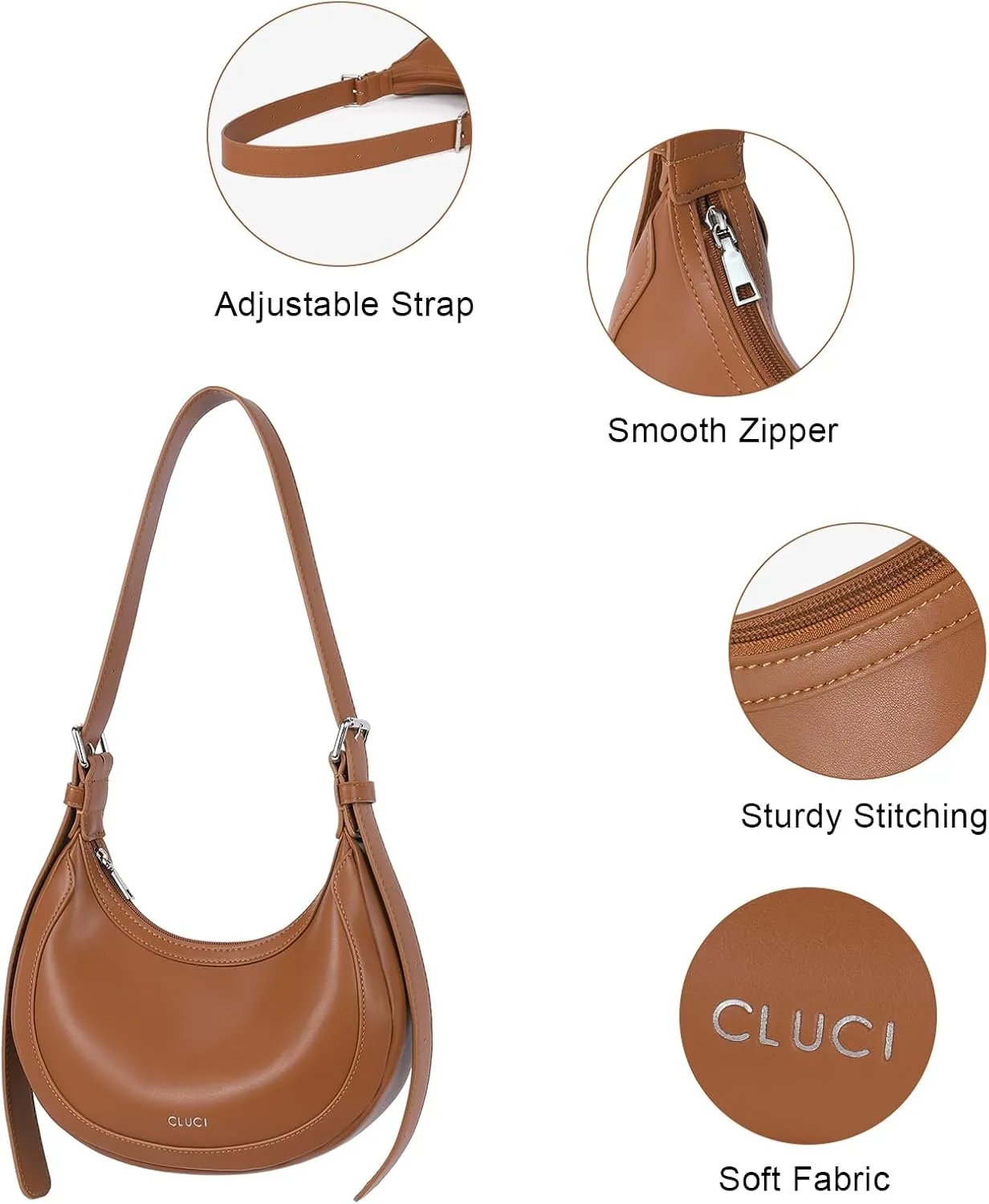 CLUCI Shoulder Bag for Women, Purses for Women, Handbag Hobo Bags Vegan Leather Crossbody Purse with Adjustable Strap