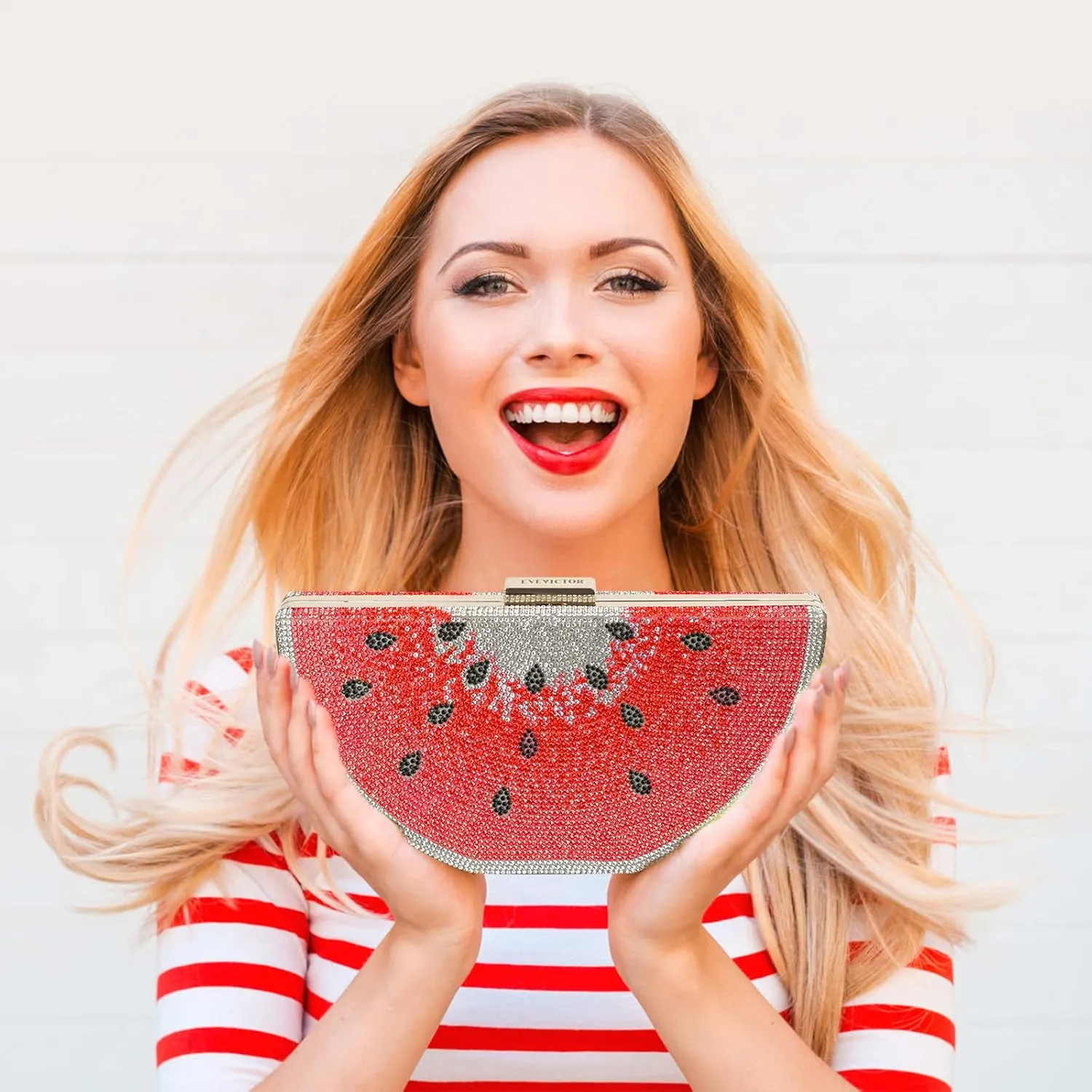Clutch Purse for Women, Crystal Evening Bag, Watermelon Shape Handbag, Rhinestone Money Hand Bag