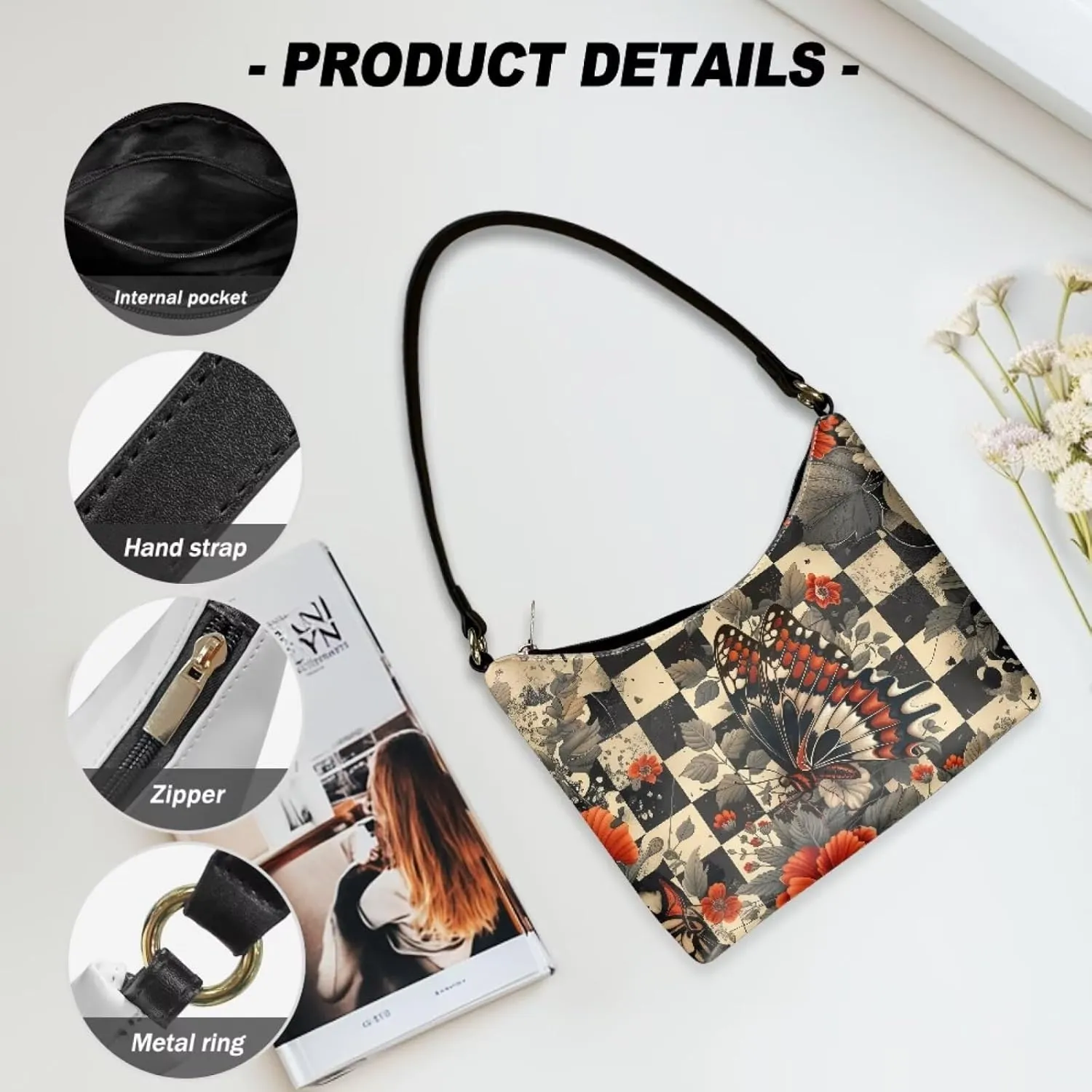 Clutch Tote Handbags Leather Shoulder Purses for Women Lady Crescent Underarm Purse with Inner Pocket