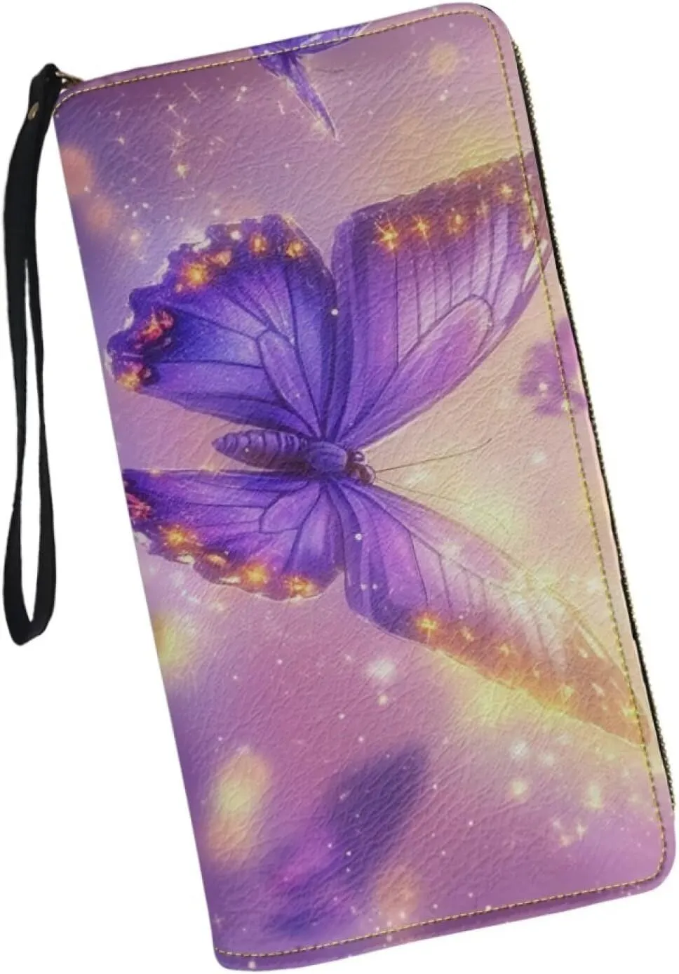 COEQINE Purple Butterfly Wallets For Women Leather Slim Zip Around Wallet Clutch Wristlet Travel Long Purse for Woman Travel Sport Outdoor Hiking Lade Birthday Graduation Gift