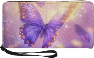 COEQINE Purple Butterfly Wallets For Women Leather Slim Zip Around Wallet Clutch Wristlet Travel Long Purse for Woman Travel Sport Outdoor Hiking Lade Birthday Graduation Gift