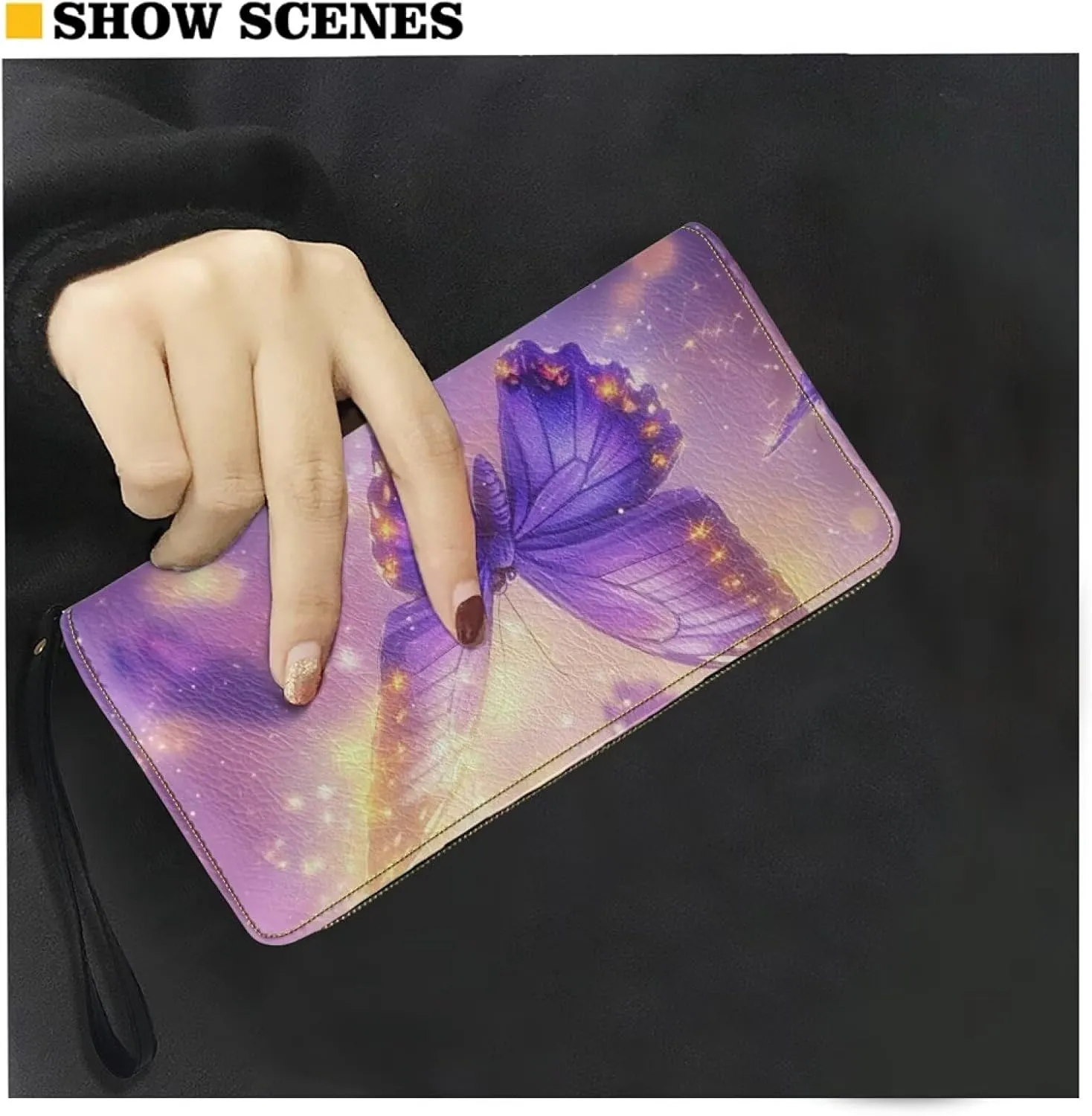 COEQINE Purple Butterfly Wallets For Women Leather Slim Zip Around Wallet Clutch Wristlet Travel Long Purse for Woman Travel Sport Outdoor Hiking Lade Birthday Graduation Gift