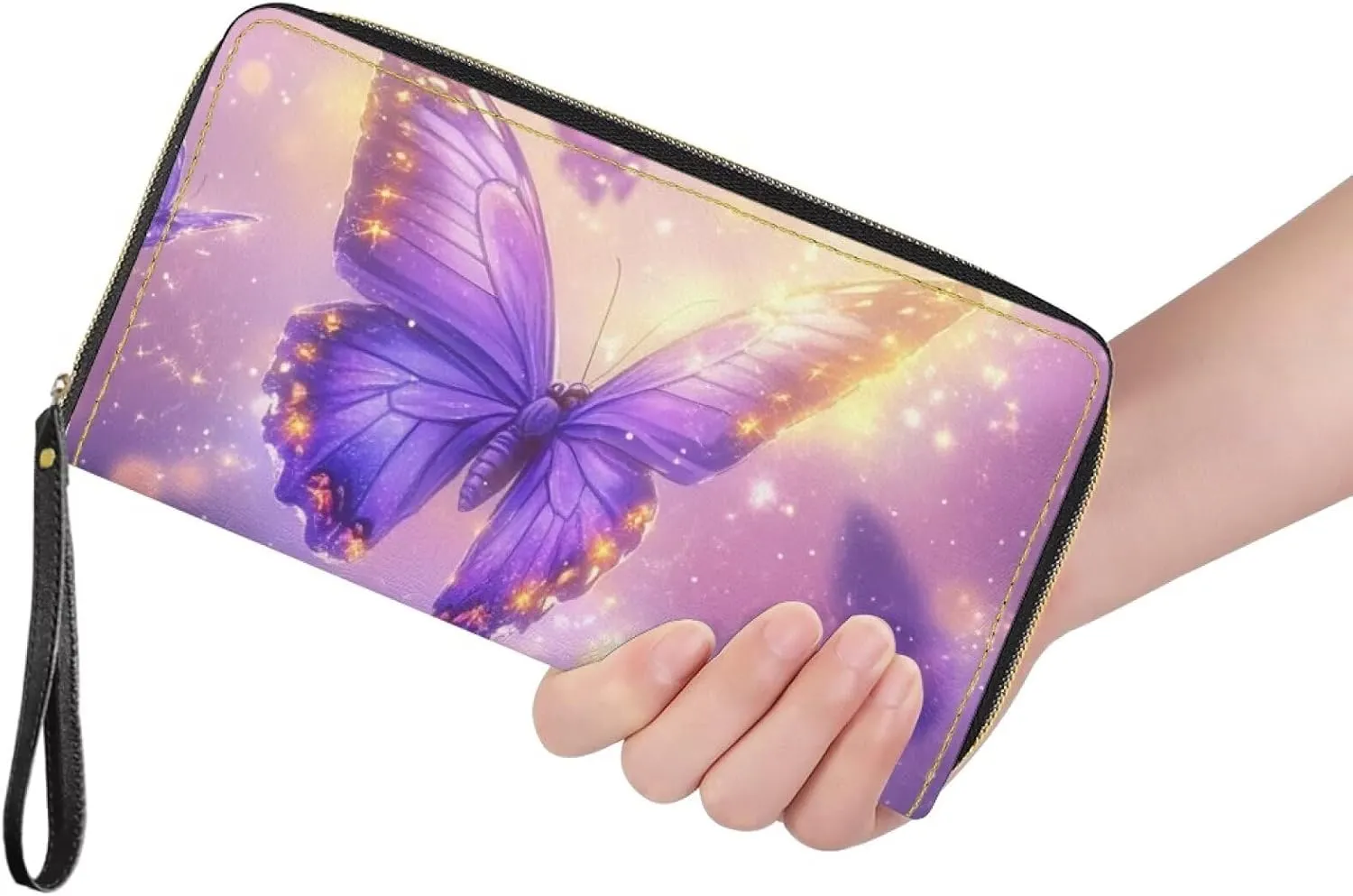 COEQINE Purple Butterfly Wallets For Women Leather Slim Zip Around Wallet Clutch Wristlet Travel Long Purse for Woman Travel Sport Outdoor Hiking Lade Birthday Graduation Gift