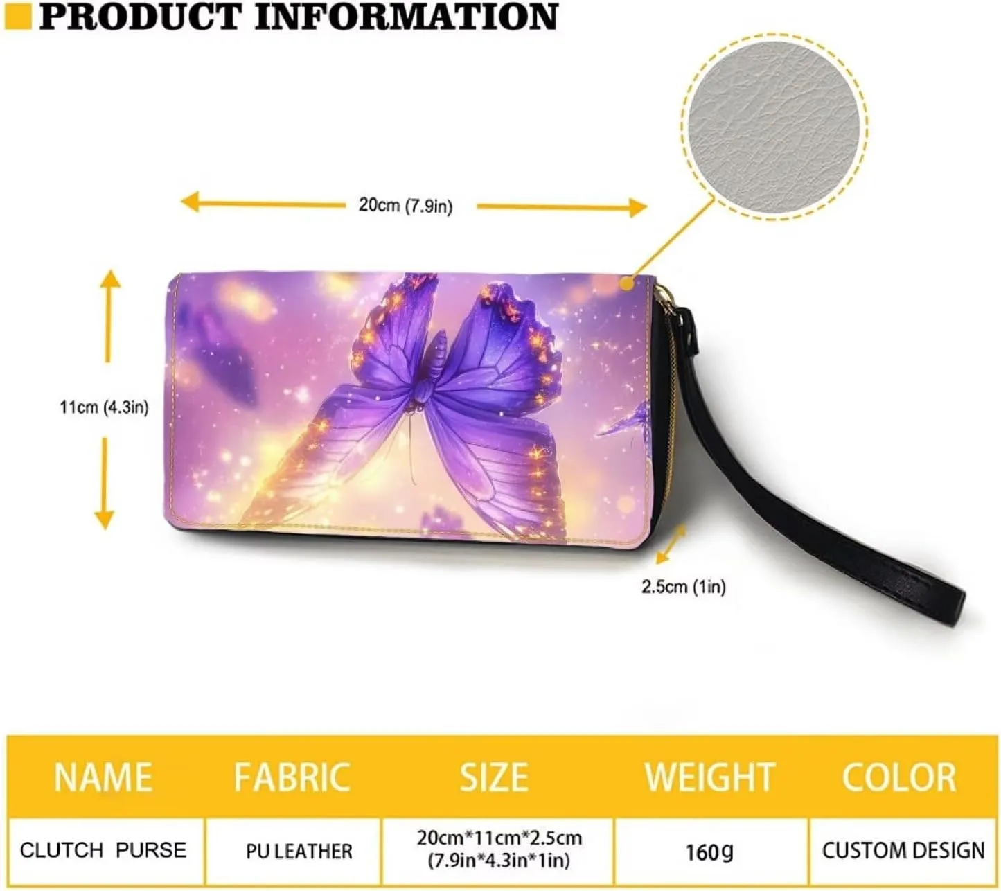 COEQINE Purple Butterfly Wallets For Women Leather Slim Zip Around Wallet Clutch Wristlet Travel Long Purse for Woman Travel Sport Outdoor Hiking Lade Birthday Graduation Gift