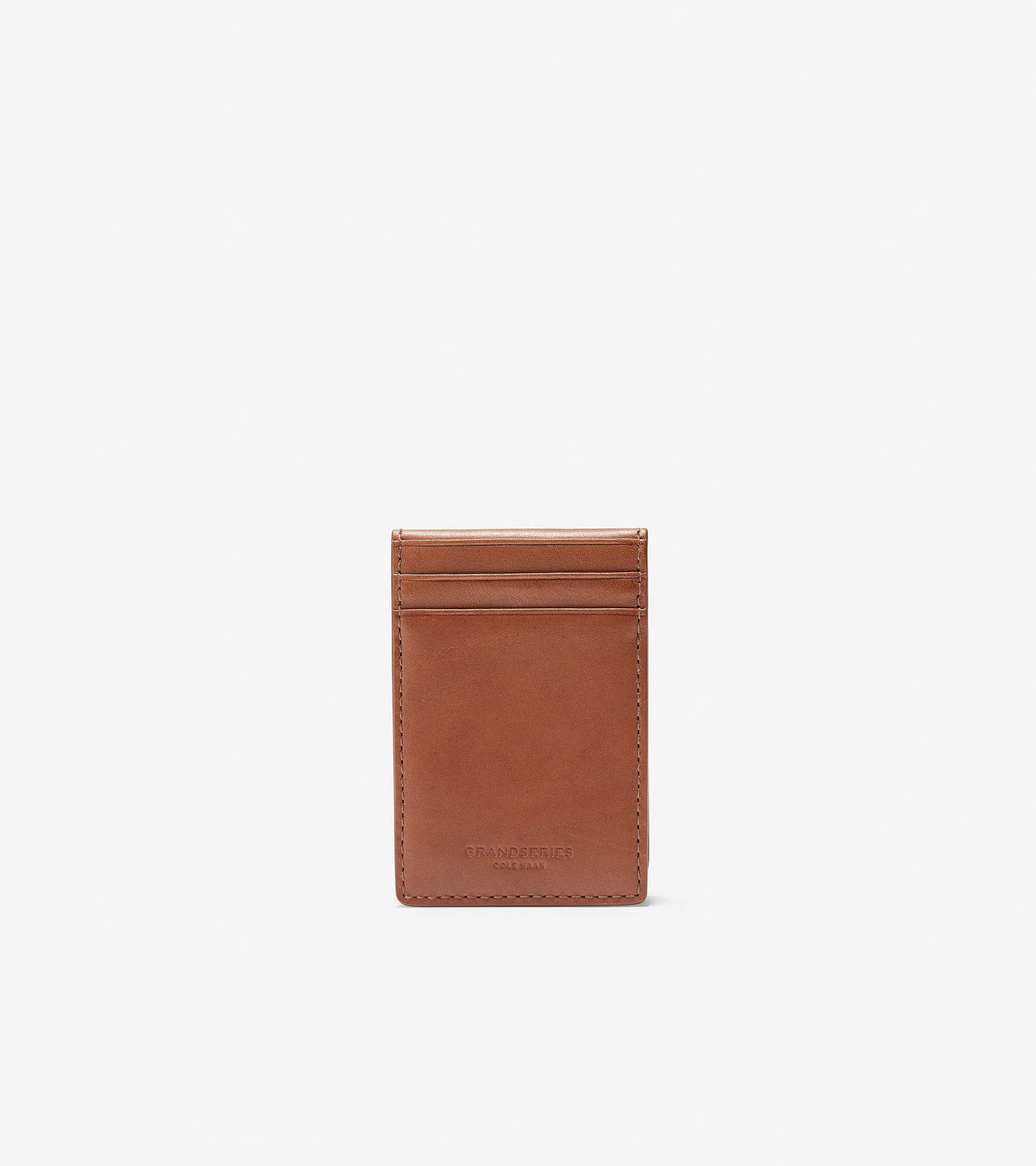 Cole Haan Smooth Leather Folded Card Case With Money Clip British Tan One Size