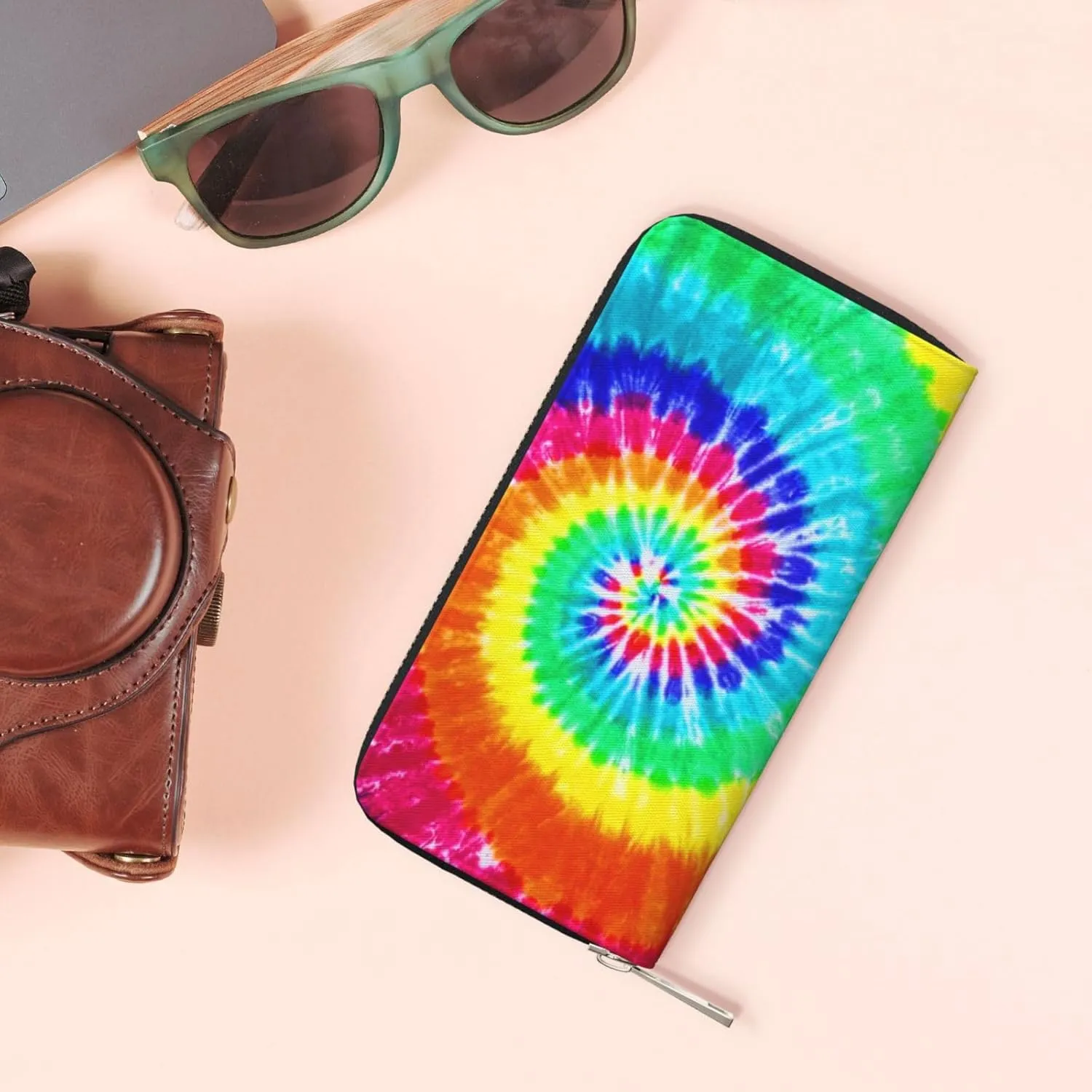 Colorful Tie Dye Wallet for Men Women Elegant Long Clutch Zip Around Travel Leather Coin Purse Large Capacity Credit Card Holder Handbag