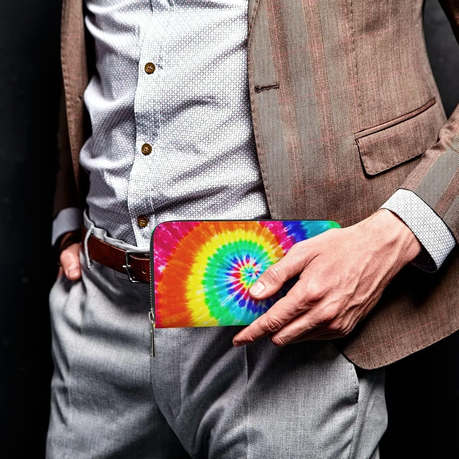 Colorful Tie Dye Wallet for Men Women Elegant Long Clutch Zip Around Travel Leather Coin Purse Large Capacity Credit Card Holder Handbag