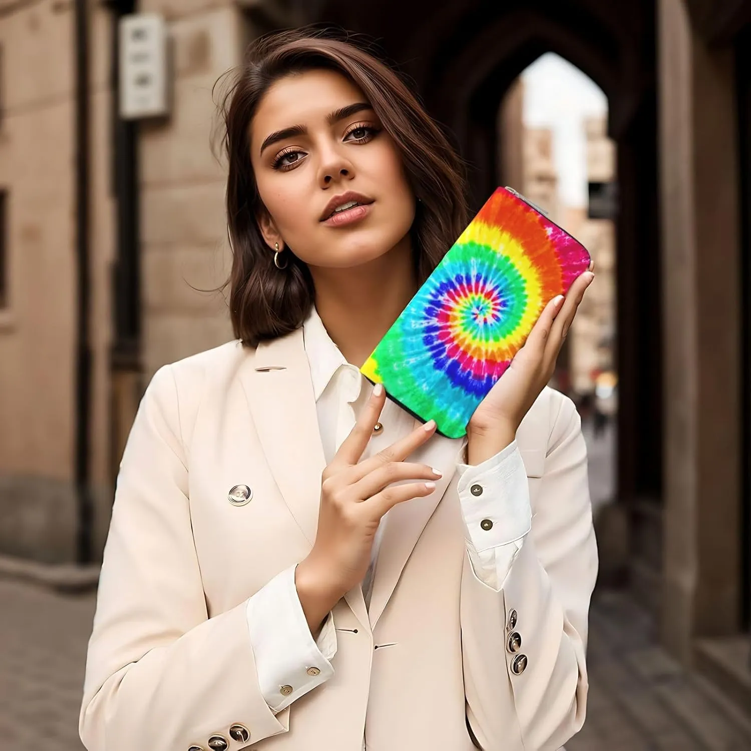 Colorful Tie Dye Wallet for Men Women Elegant Long Clutch Zip Around Travel Leather Coin Purse Large Capacity Credit Card Holder Handbag