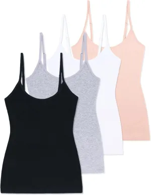 Comfneat Women's 4-Pack Slim-Fit Camisoles Cotton Adjustable Spaghetti Strap Top Underwear